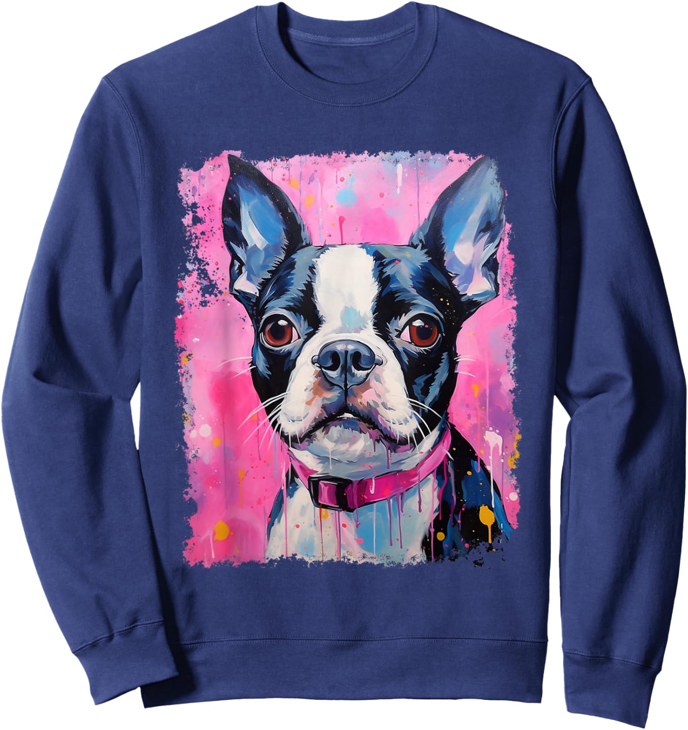 Dog Pink Boston Terrier Sweatshirt - Sweatshirt | Navy