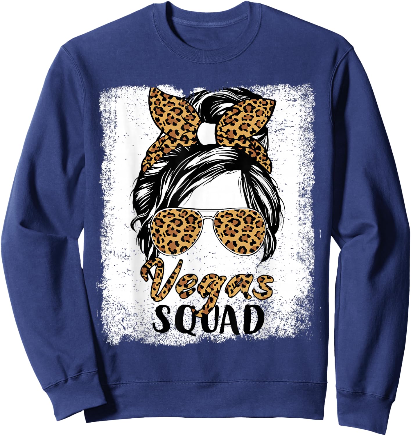 Las Vegas Squad Summer Girls Trip 2026 Messy Bun Leopard Sweatshirt - Sweatshirt | Navy