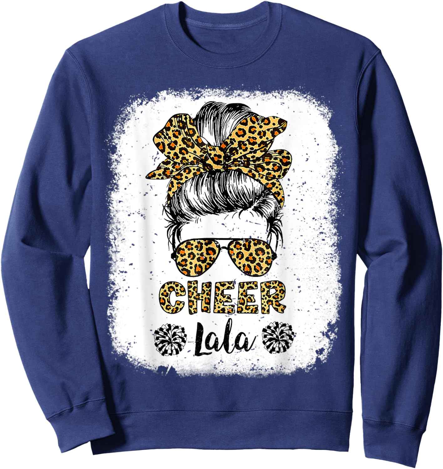 Cheer Lala Leopard Messy Bun Cheerleader Bleached Sweatshirt - Sweatshirt | Navy