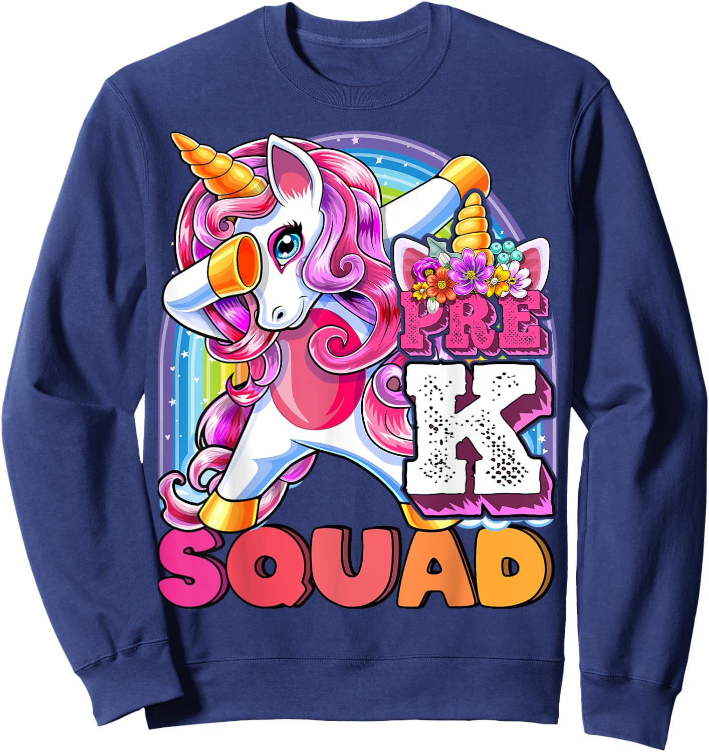 Pre-K Squad Dabbing Unicorn Back to School Girls Gift Sweatshirt - Sweatshirt | Navy