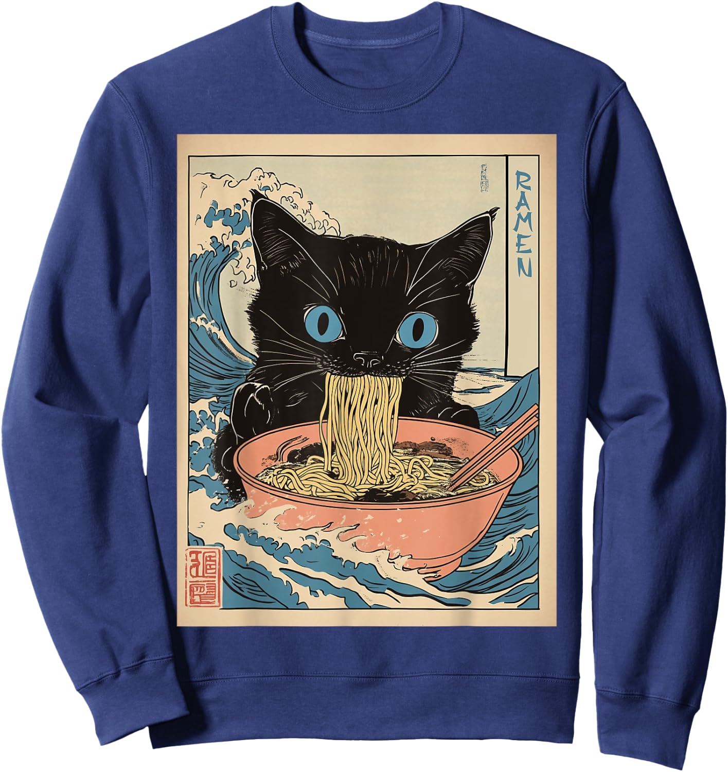 Kawaii Noodles Soup Anime Japanese Ramen Cat Teens Girls Sweatshirt - Sweatshirt | Navy