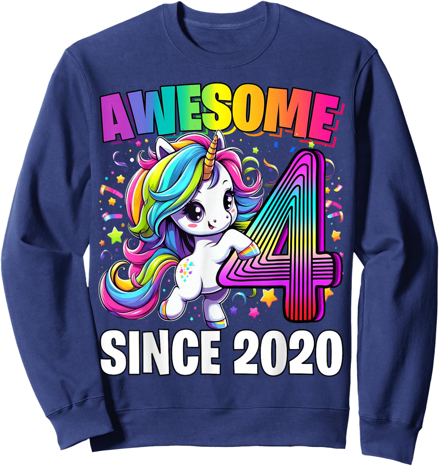 Unicorn 4th Birthday 4 Year Old Unicorn Party Girls Outfit Sweatshirt - Sweatshirt | Navy