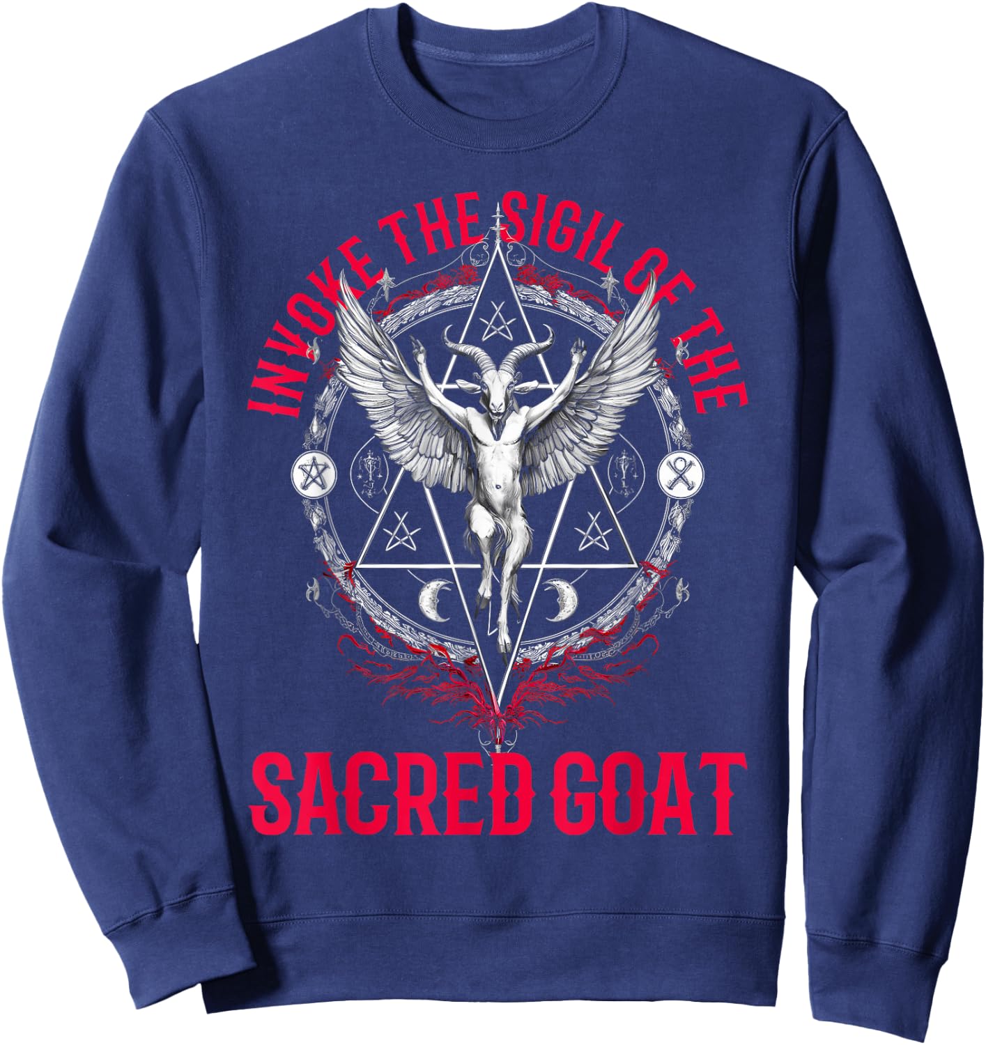 Baphomet Goth Dark Art 666 Witch Church of Satan Devil Goat Sweatshirt - Sweatshirt | Navy