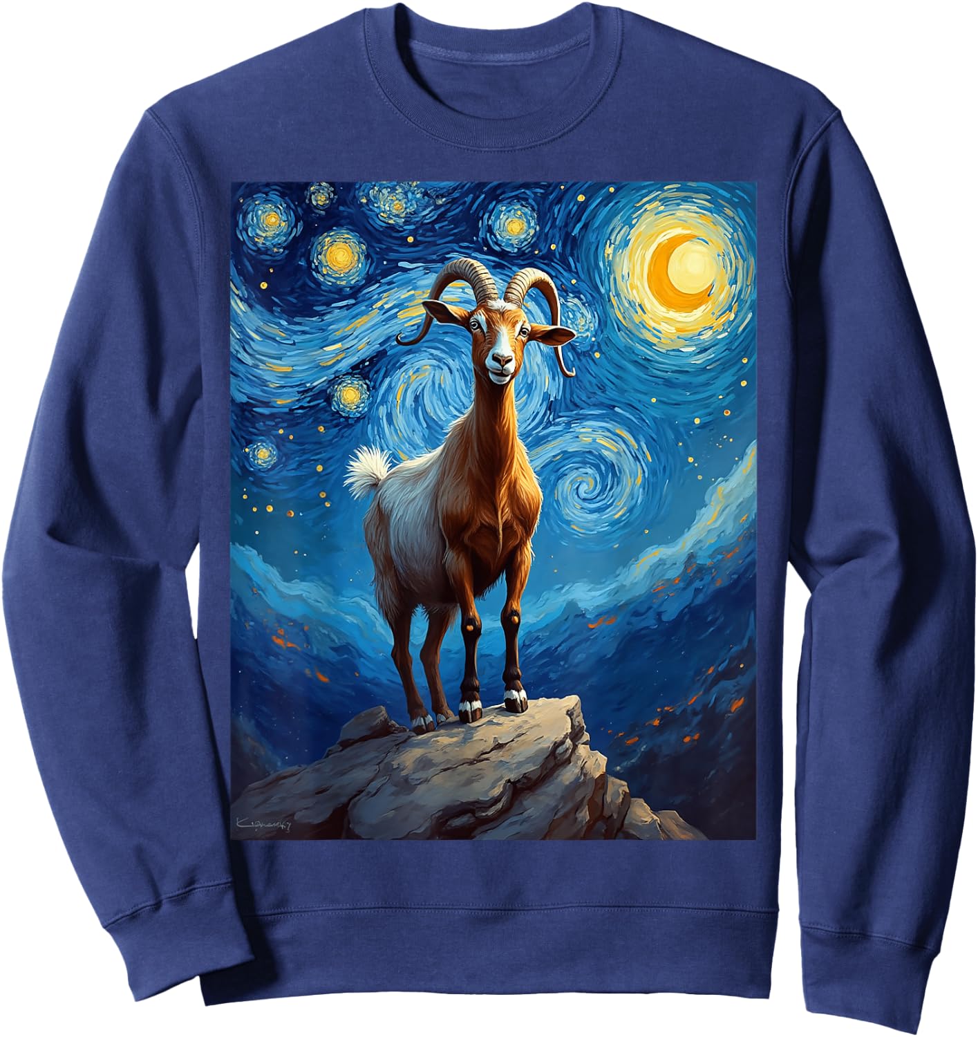 Van Gogh's Starry Night Goat Billy Nanny Animal Lovers Sweatshirt - Sweatshirt | Navy