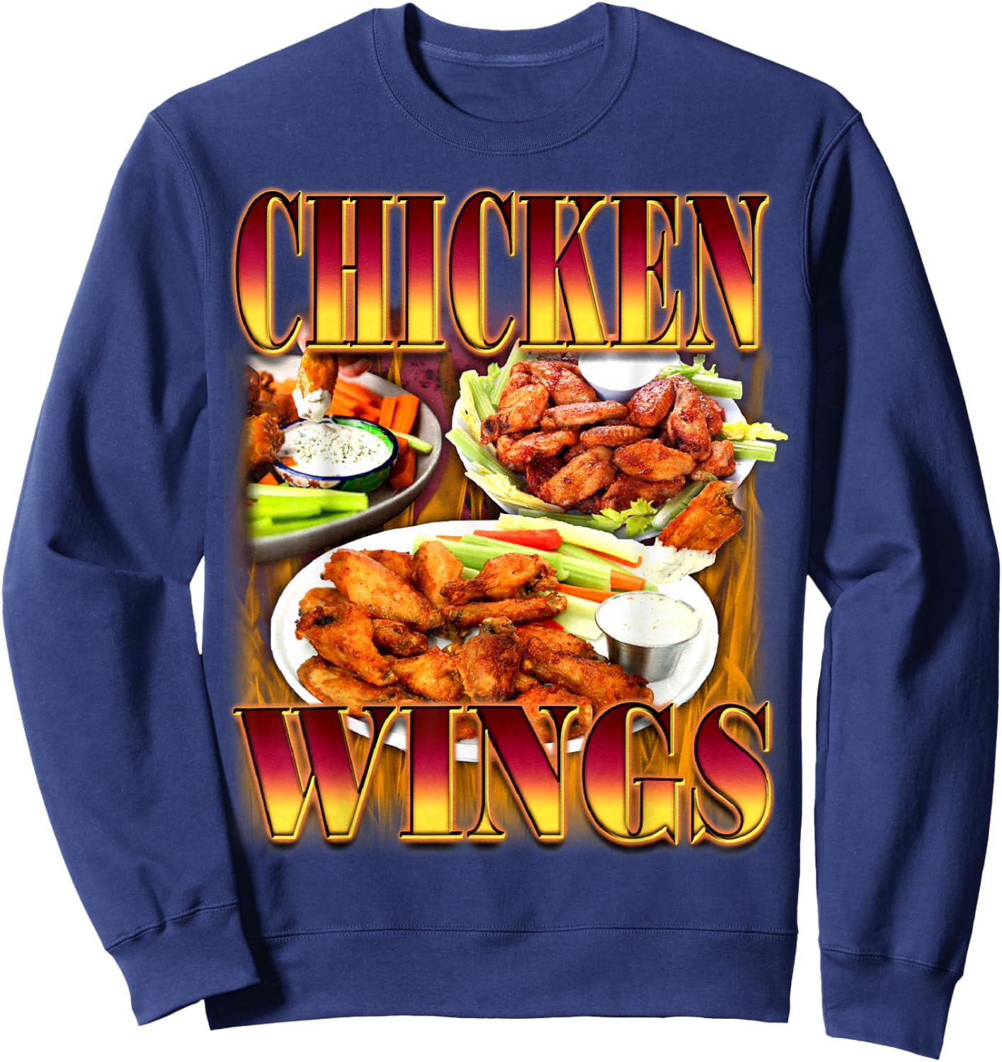 Wing Lover Bootleg Rap CDs Aesthetic 90s Funny Chicken Meme Sweatshirt - Sweatshirt | Navy