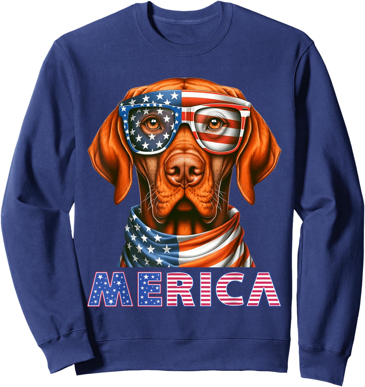 Merica Hungarian Vizsla American flag Patriotic 4th of July Sweatshirt - Sweatshirt | Navy