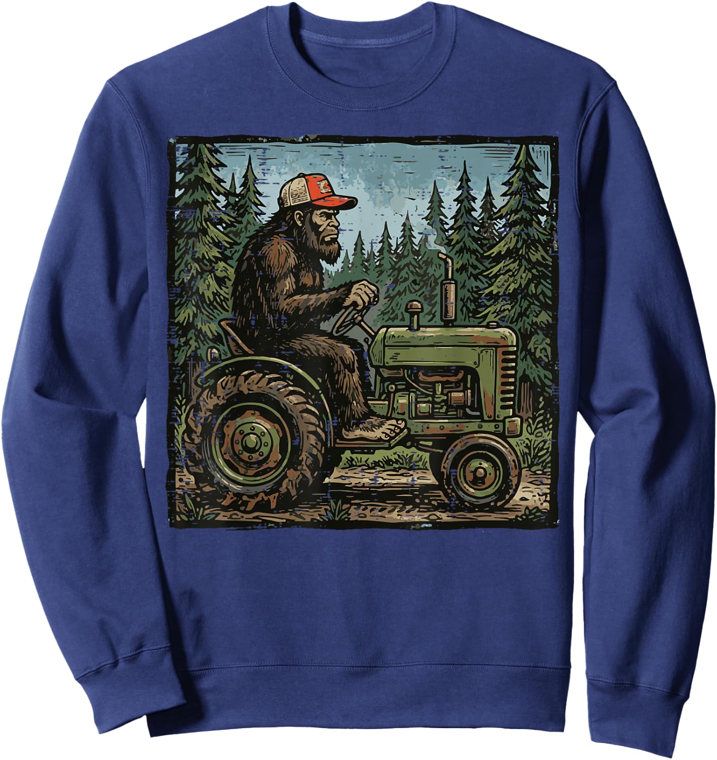 Bigfoot Sasquatch Tractor Funny Farm Farmer Men Women Kids Sweatshirt - Sweatshirt | Navy