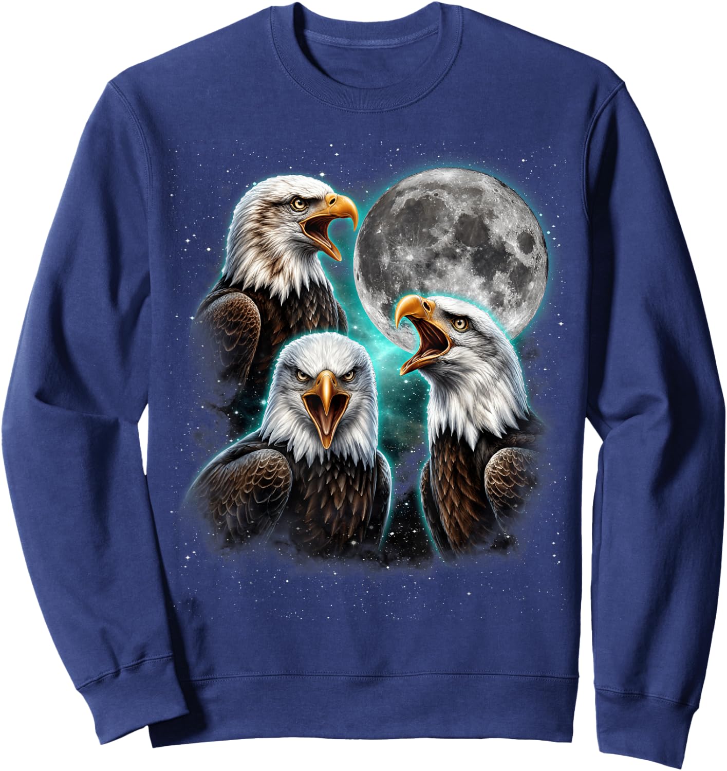Three Bald Eagle Moon Meme Funny American Bird Eagles Lover Sweatshirt - Sweatshirt | Navy