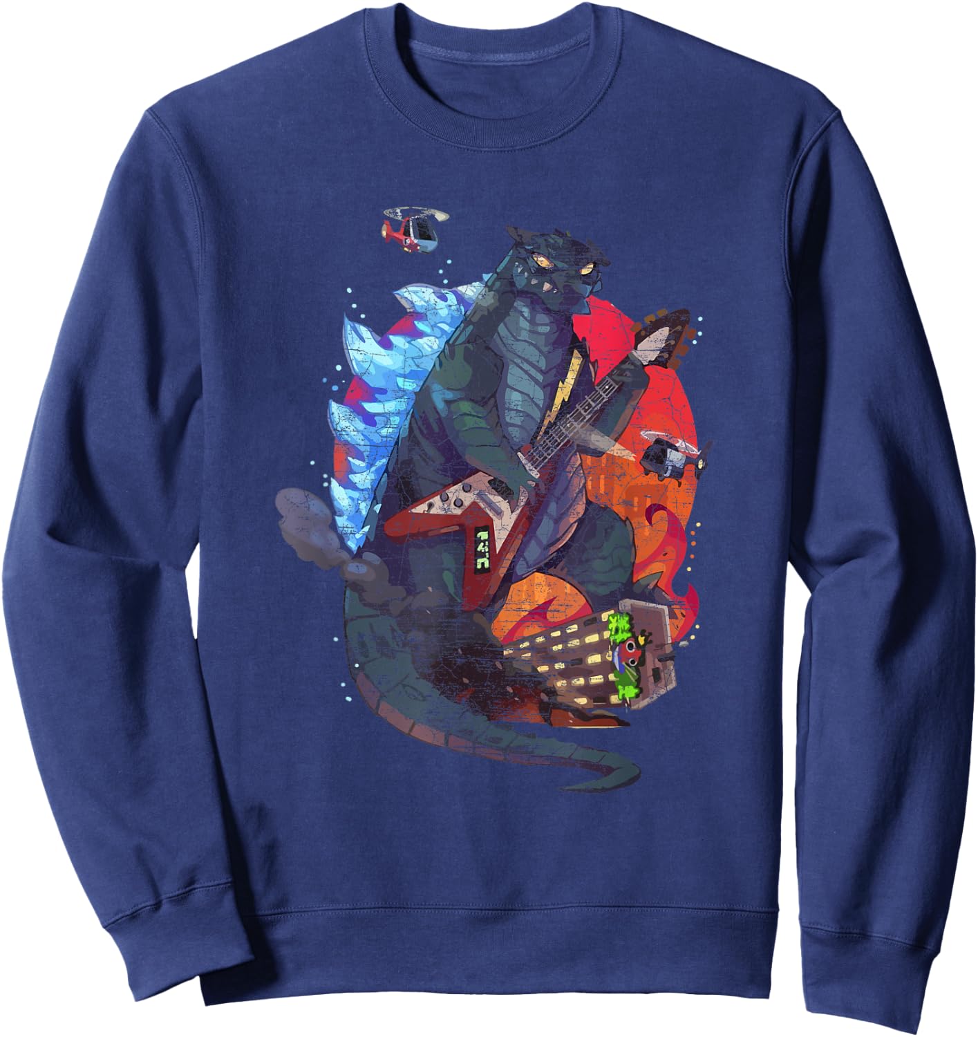 Guitarzilla - Funny Monster Playing Guitar Sweatshirt - Sweatshirt | Navy