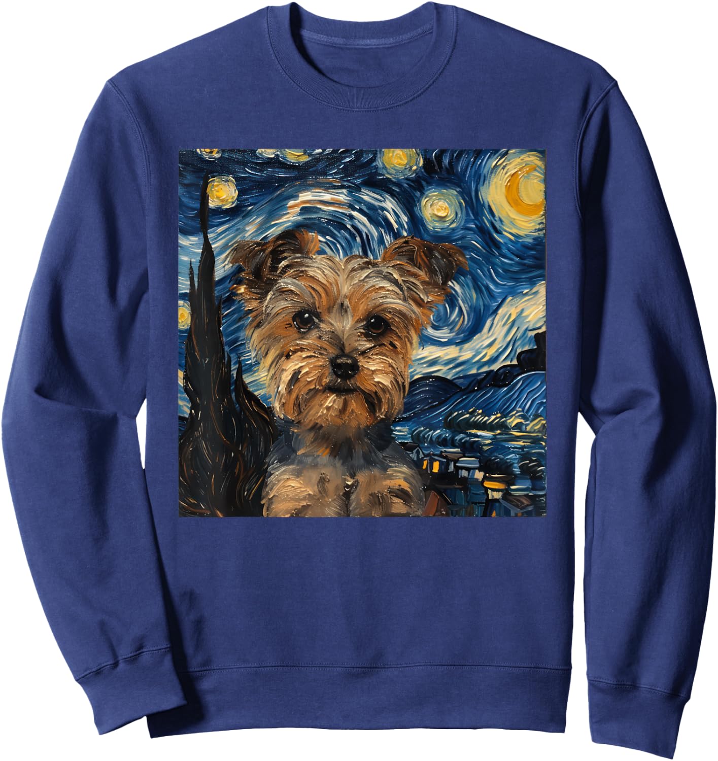 Yorkshire Terrier Dog Van Gogh Style Starry Night Sweatshirt - Sweatshirt | Navy