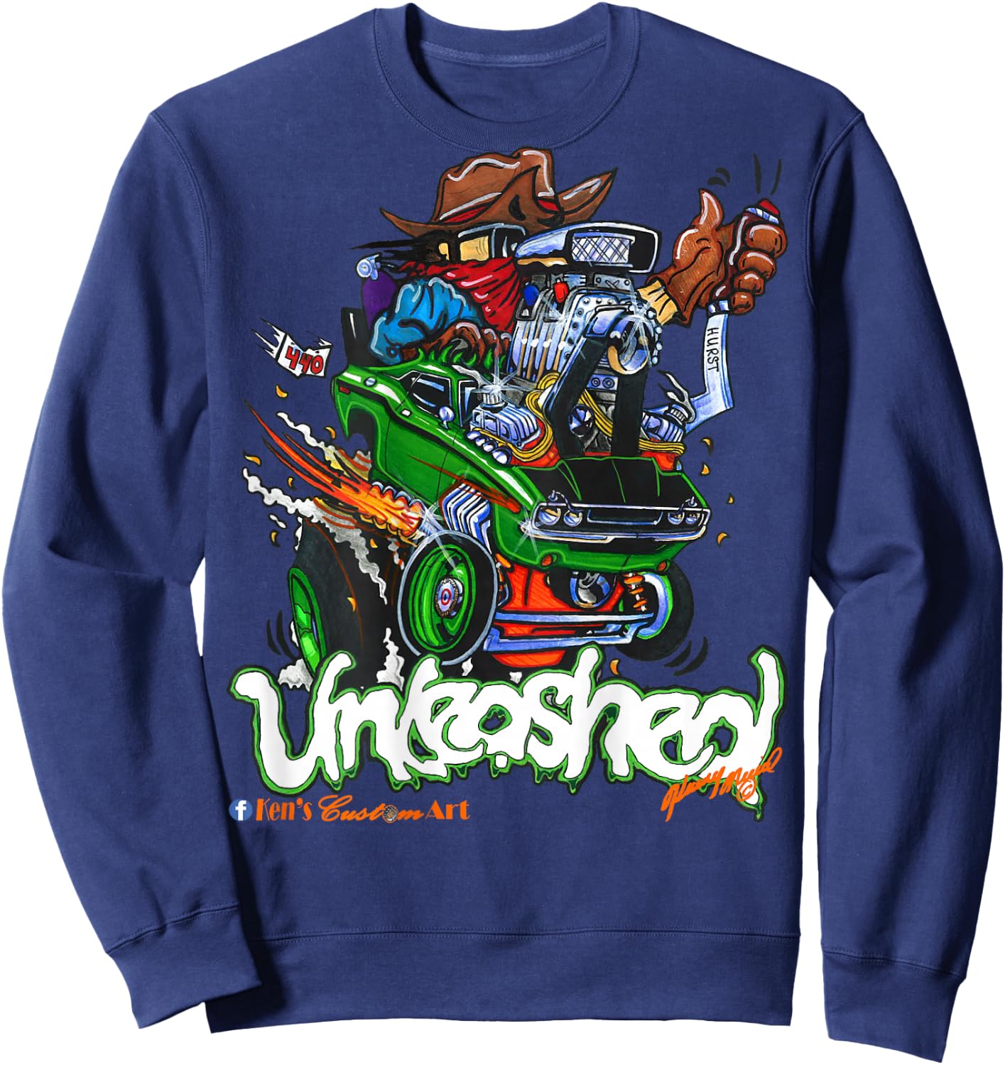 70 Challenger Unleashed Hotrod (Design on Back) Sweatshirt - Sweatshirt | Navy