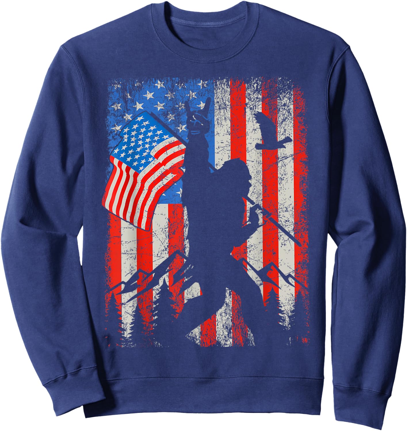 Bigfoot American Flag Sasquatch 4th of July Men Boy Kid Sweatshirt - Sweatshirt | Navy