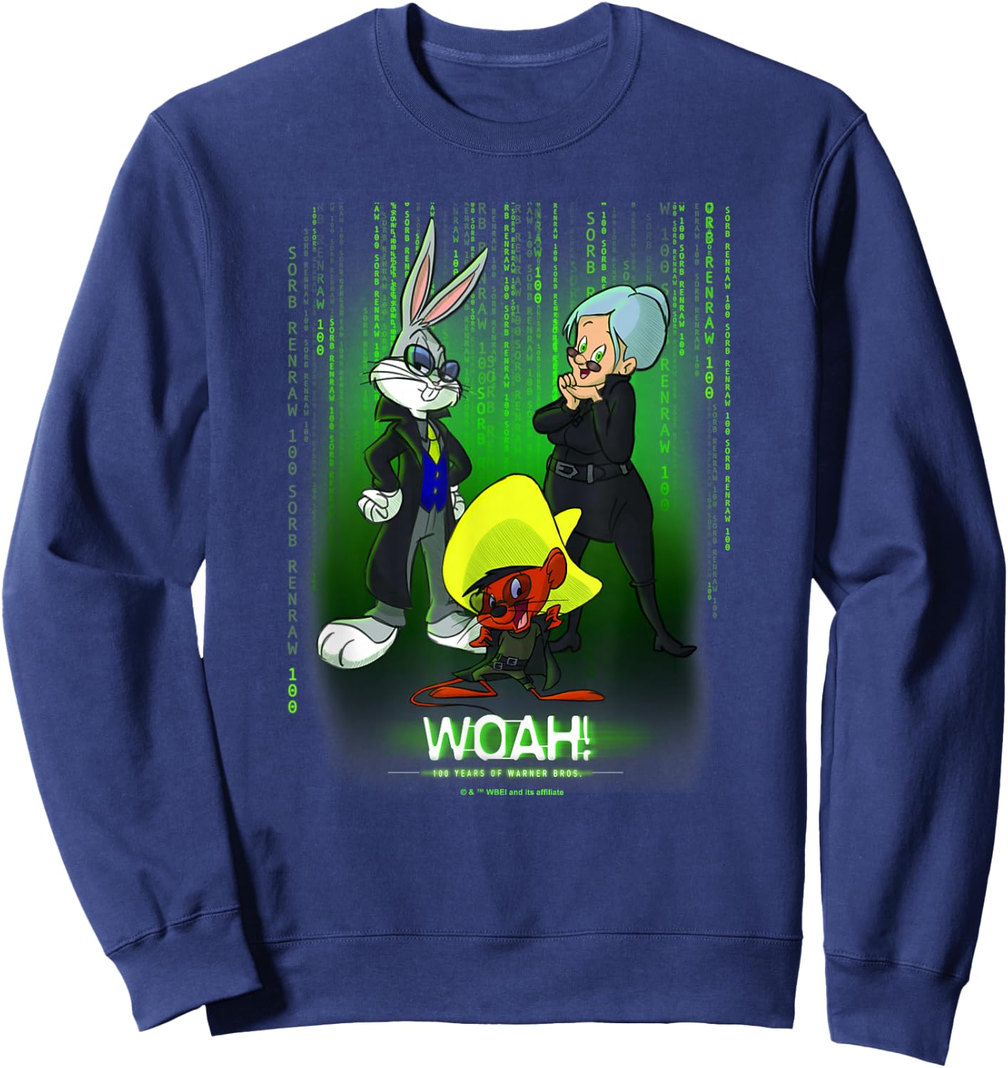 WB 100 Looney Tunes Classic Woah! Matrix Poster Sweatshirt - Sweatshirt | Navy