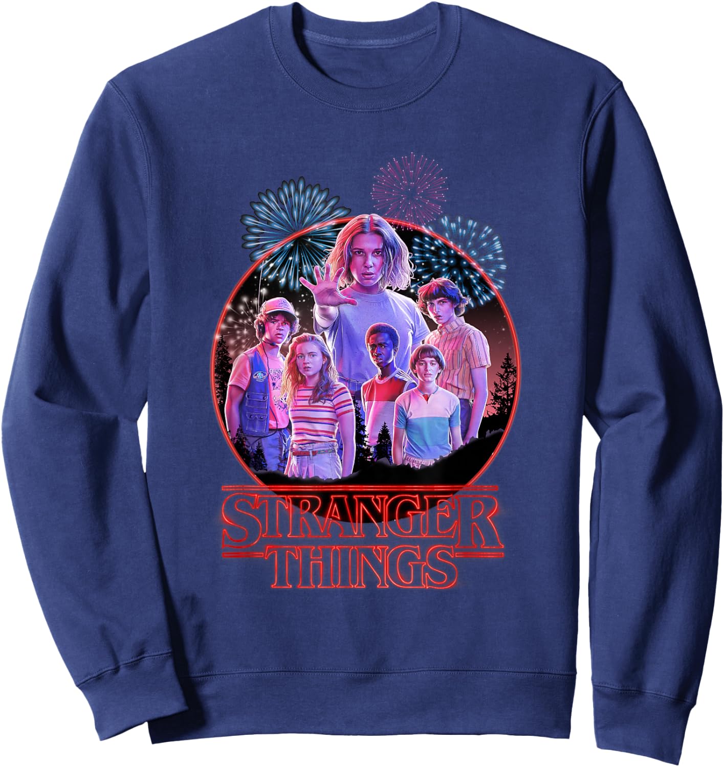 Stranger Things Retro Fireworks The Party Red Logo Poster Sweatshirt - Sweatshirt | Navy