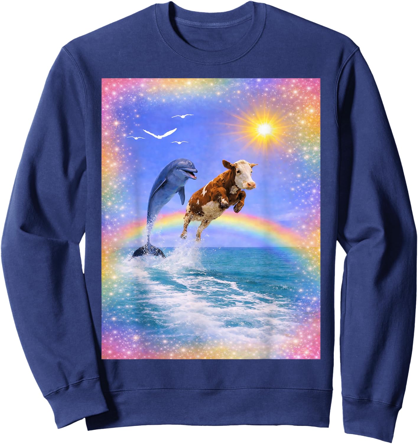Dauphin et Vache Arc-en-Ciel Meme Sweatshirt - Sweatshirt | Navy