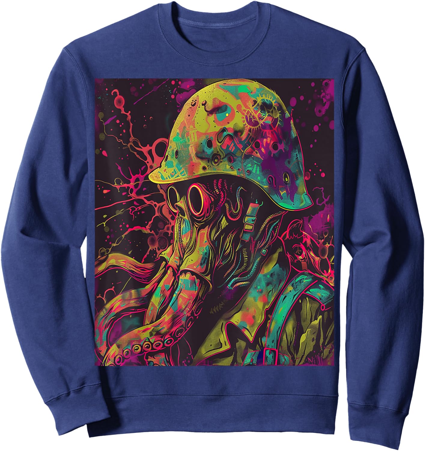 Cthulhu Psychedelic Soldier Wearing Helmet Colorful Art Sweatshirt - Sweatshirt | Navy