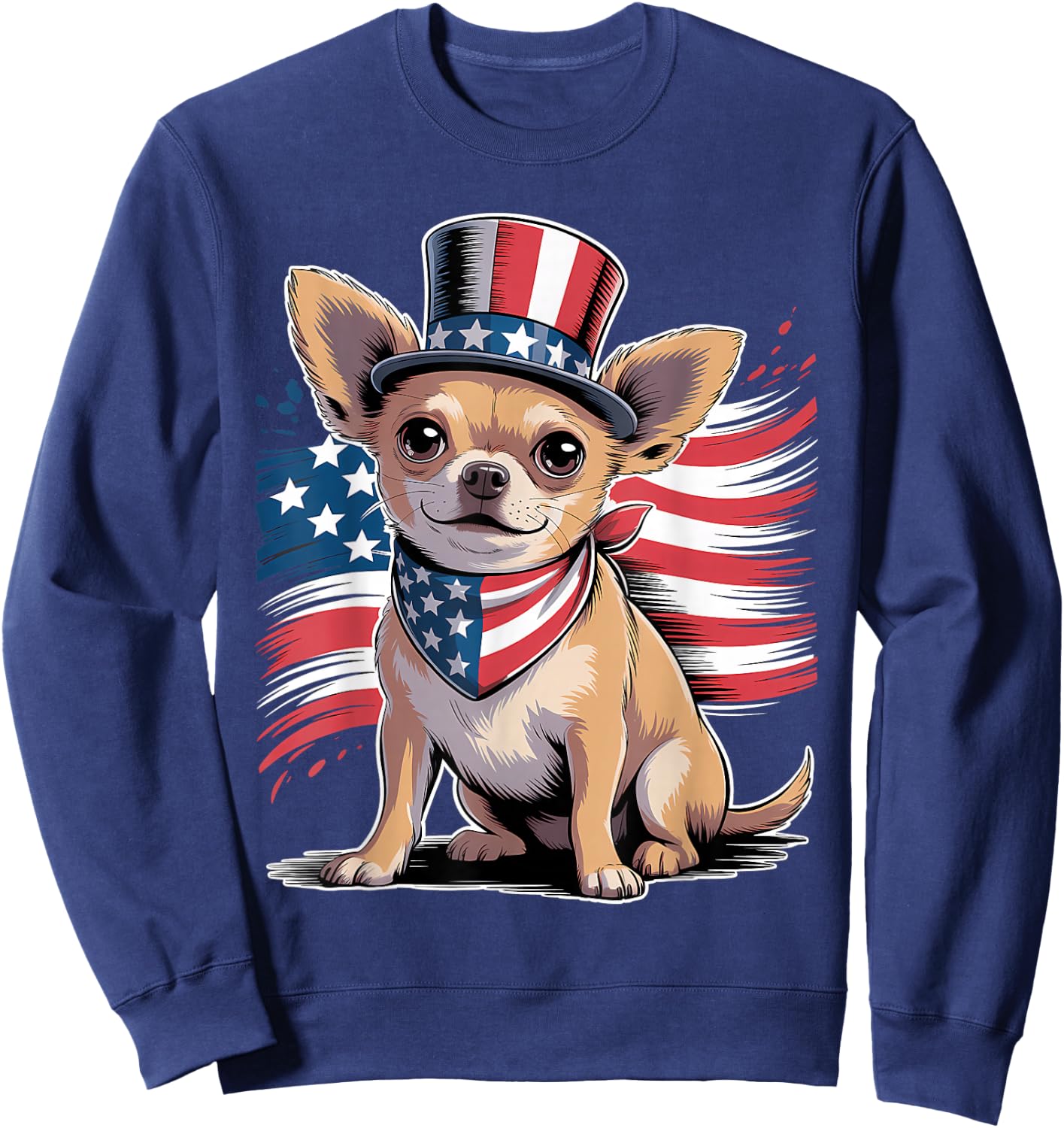 4th of July Chihuahua Dog American Flag Patriotic Women Men Sweatshirt - Sweatshirt | Navy