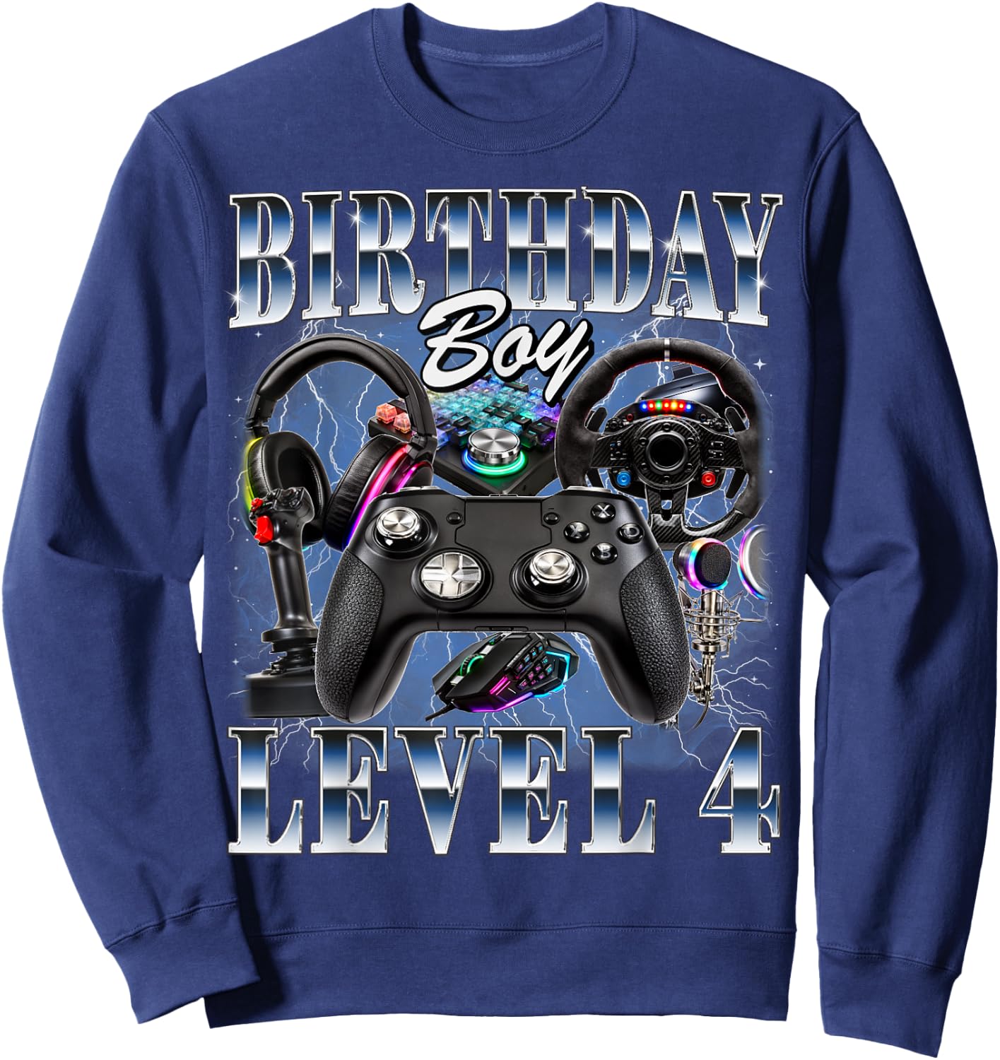 4th Birthday Boy Level 4 Video Gamer Lover 4 Year Old Sweatshirt - Sweatshirt | Navy