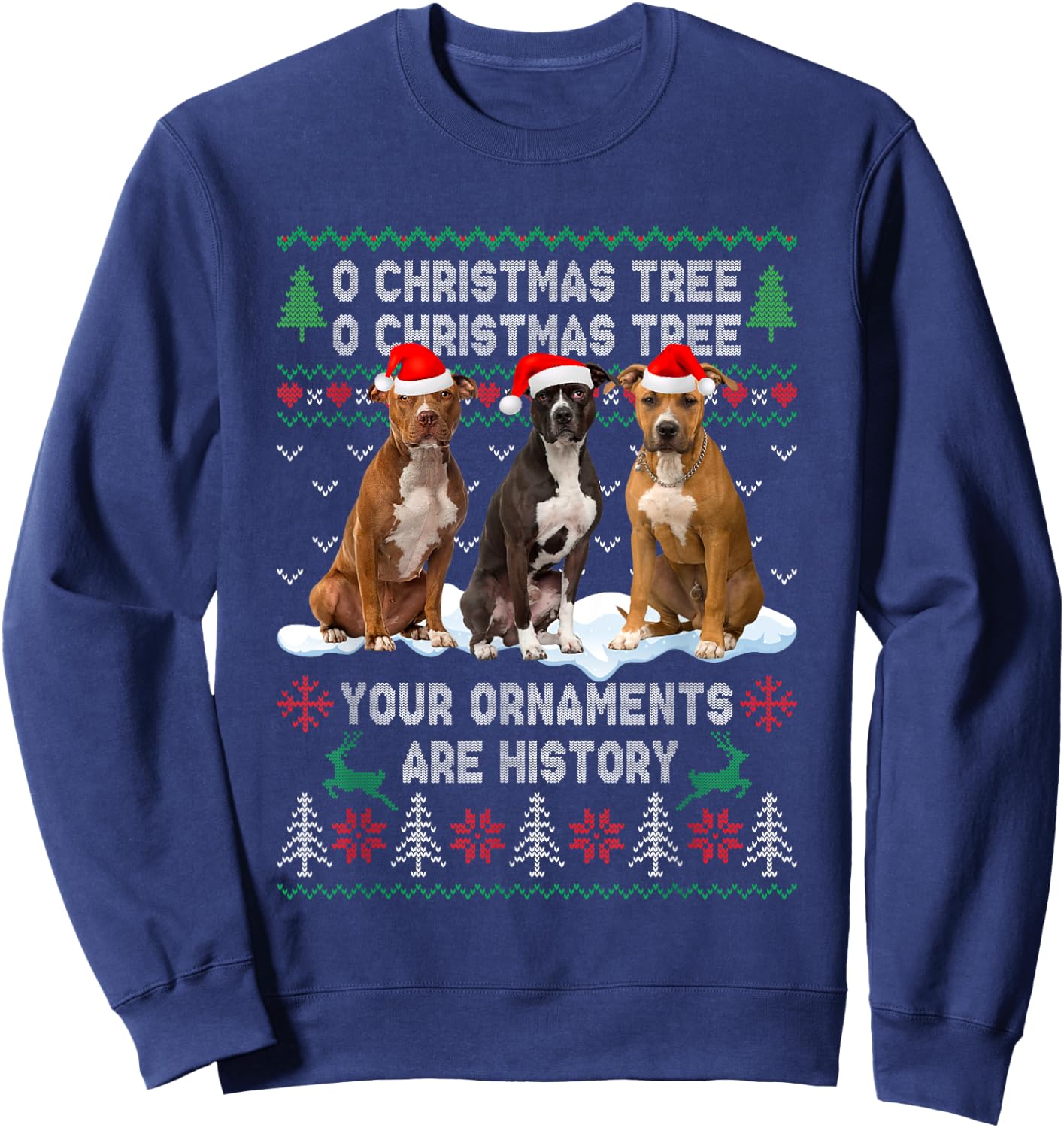 Cute Pitbull Dog Oh Christmas Tree Ugly Xmas Sweatshirt - Sweatshirt | Navy