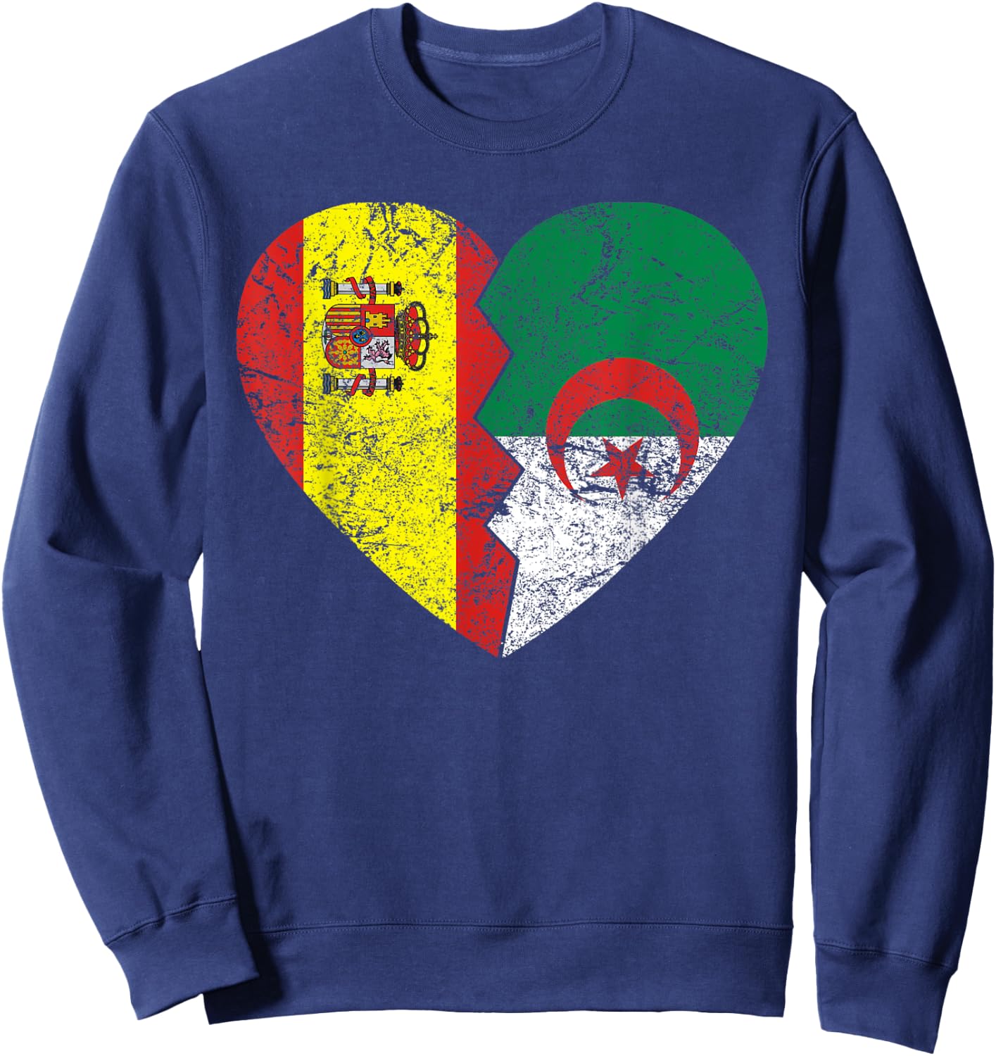 Drapeau de l'Espagne Algérie Cœur | Espagne Algérie Roots Vintage Sweatshirt - Sweatshirt | Navy