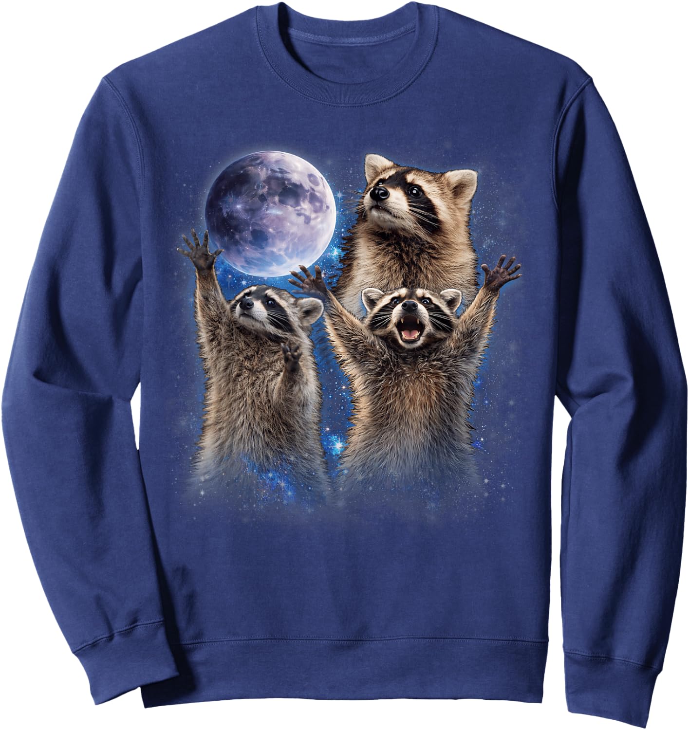 Three Racoon Howling to The Moon Funny Meme Men Women Kid Sweatshirt - Sweatshirt | Navy