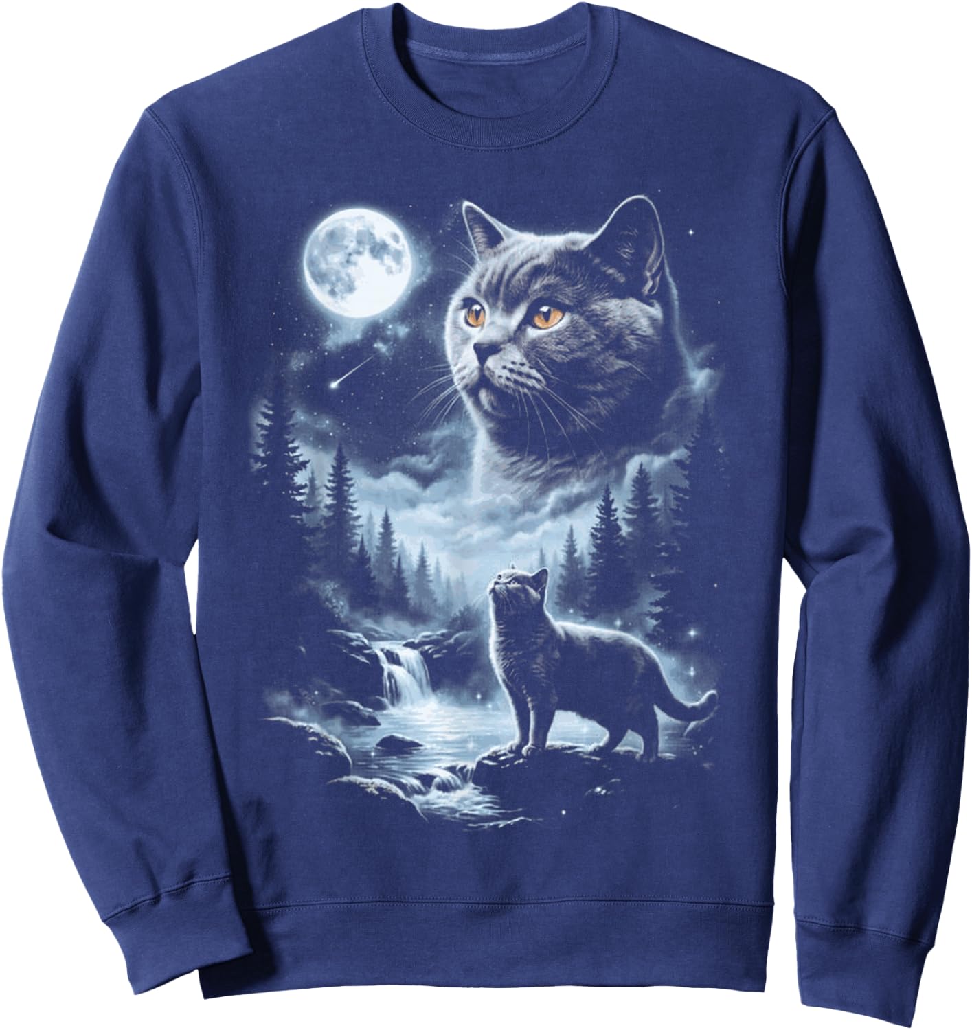 British Shorthair Cat Howling at the Moon Sweatshirt - Sweatshirt | Navy