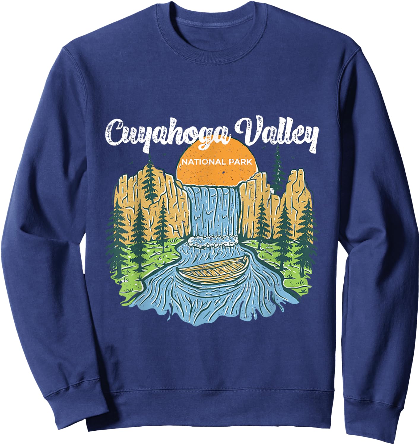 Vintage Sunset Waterfall In Cuyahoga National Park Ohio Sweatshirt - Sweatshirt | Navy