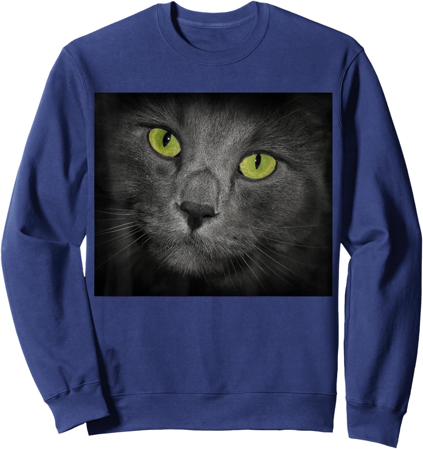 Cat with Green Eyes Gray Fur Sweatshirt - Sweatshirt | Navy