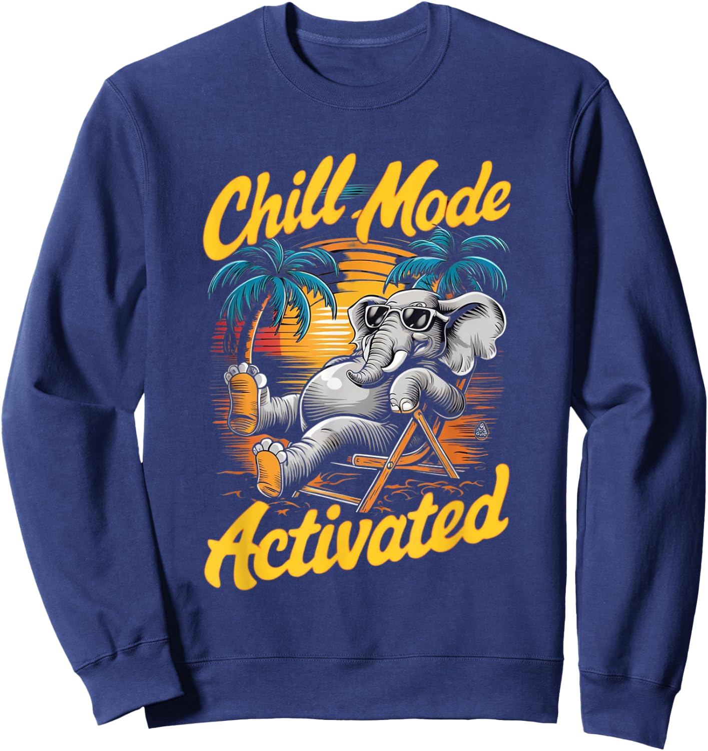 Elephant activated in cold mode with glasses on the beach , Black, S Sweatshirt - Sweatshirt | Navy