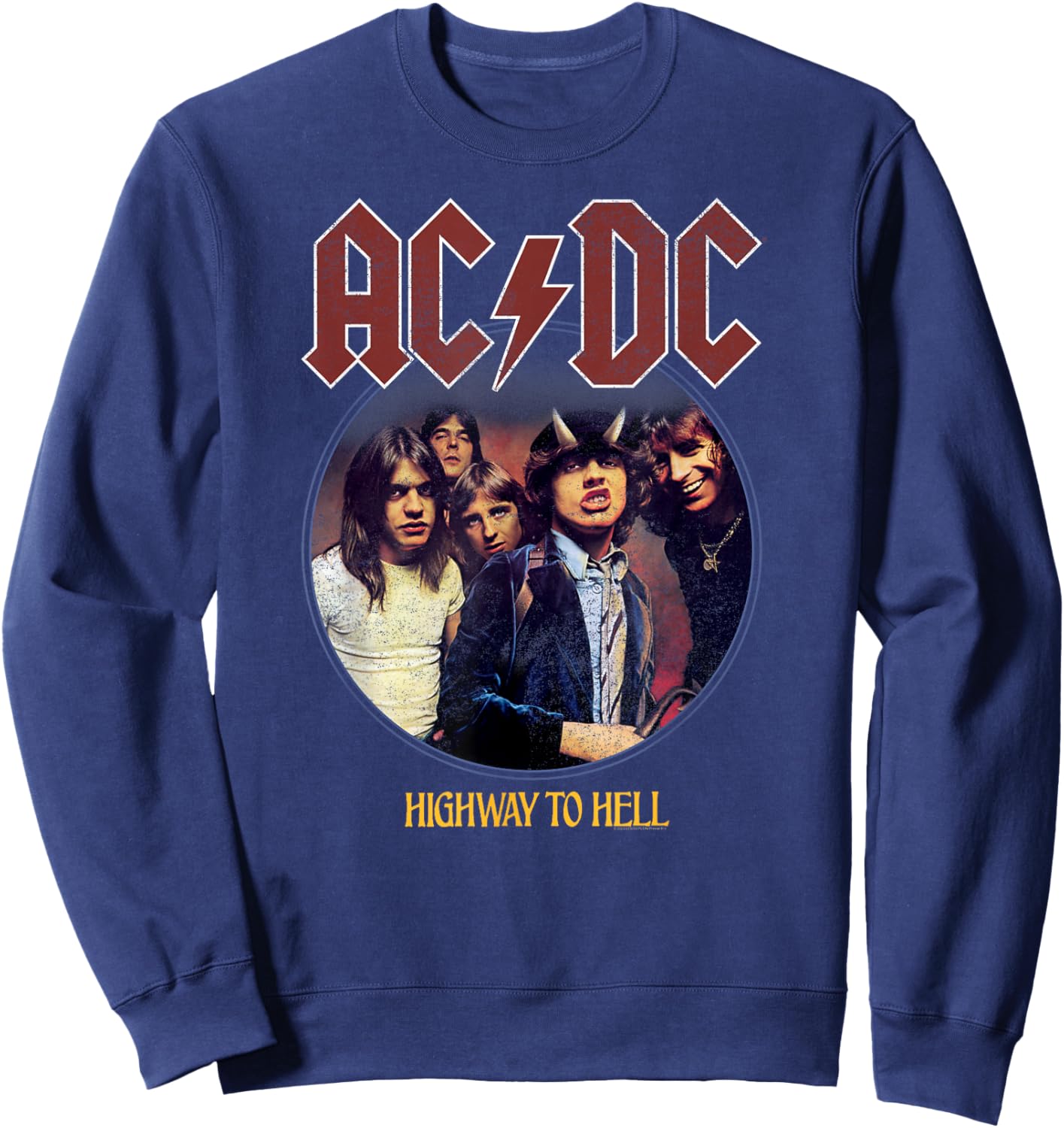 Official AC/DC Highway to Hell Circle Rock Music Band Sweatshirt - Sweatshirt | Navy