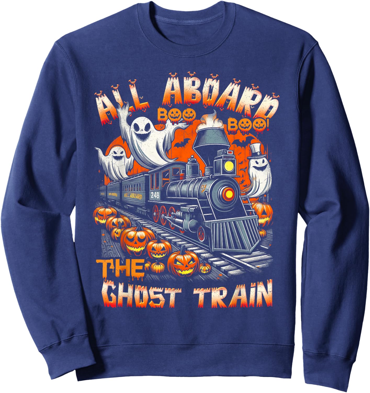 Halloween Ghost Train ChooChoo Locomotive Aboard Railroad Sweatshirt - Sweatshirt | Navy