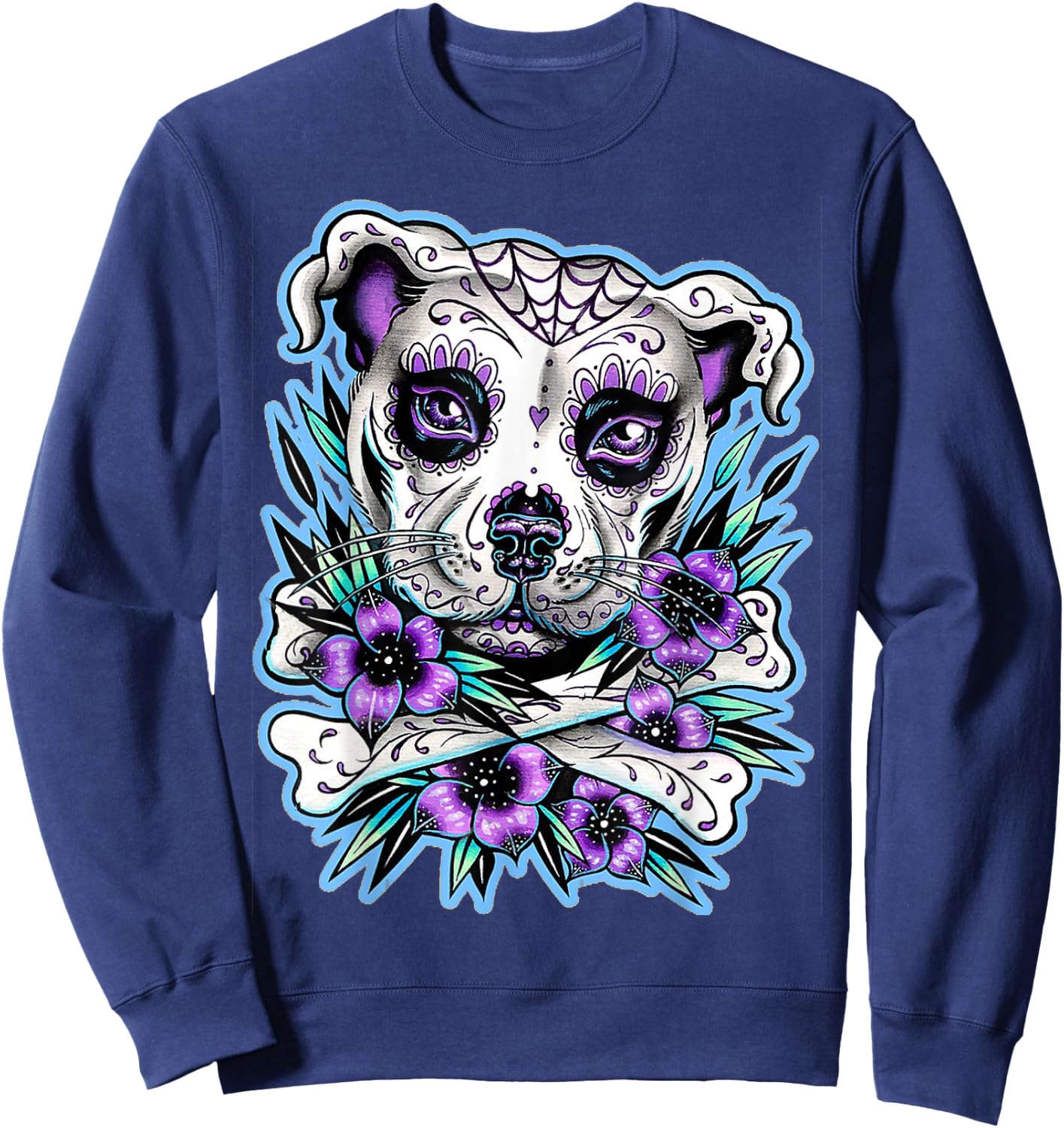 Pitbull Dog Sugar Skull for lovers Dogs Women Sweatshirt - Sweatshirt | Navy