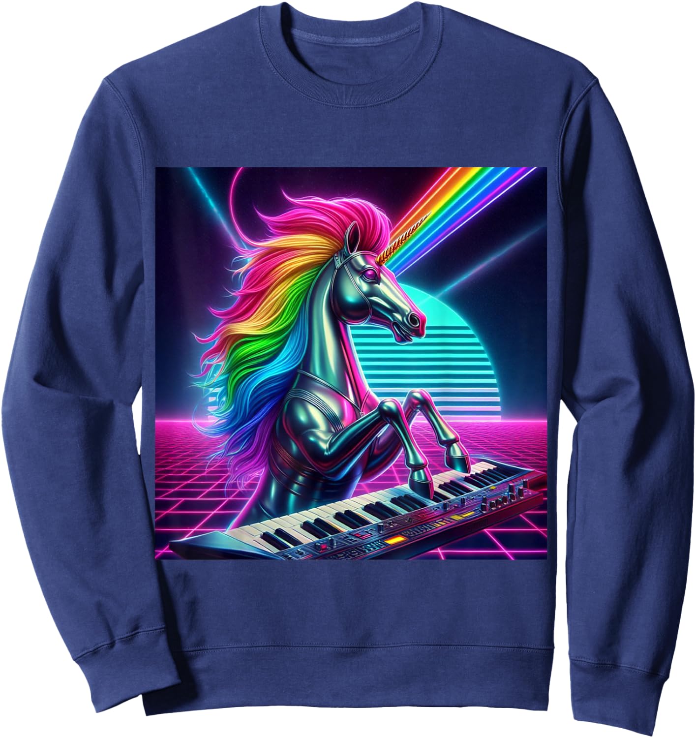 1980s Retro Chrome unicorn Sweatshirt - Sweatshirt | Navy