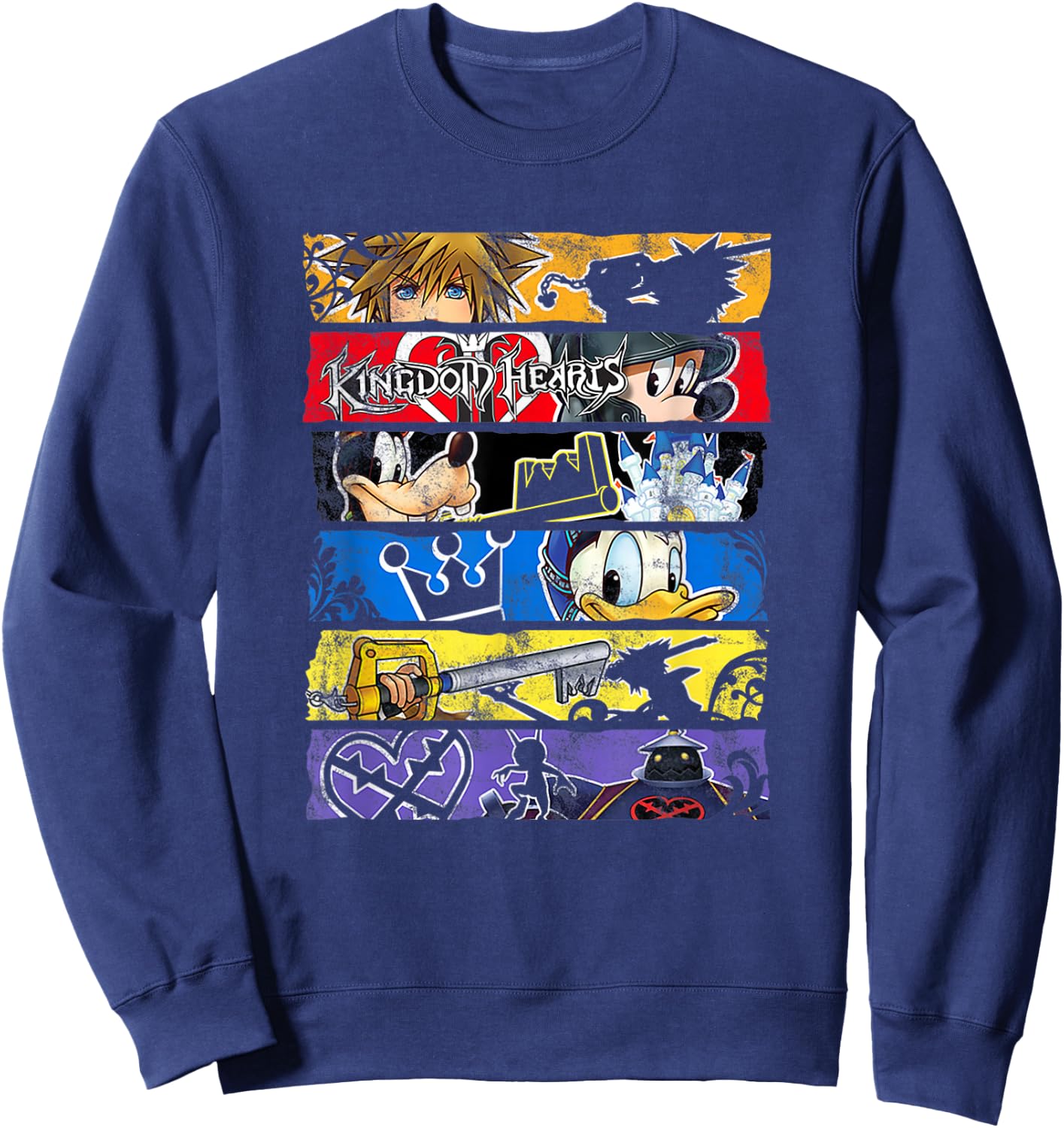 Disney Kingdom Hearts Epic Character Panels Distressed Logo Sweatshirt - Sweatshirt | Navy