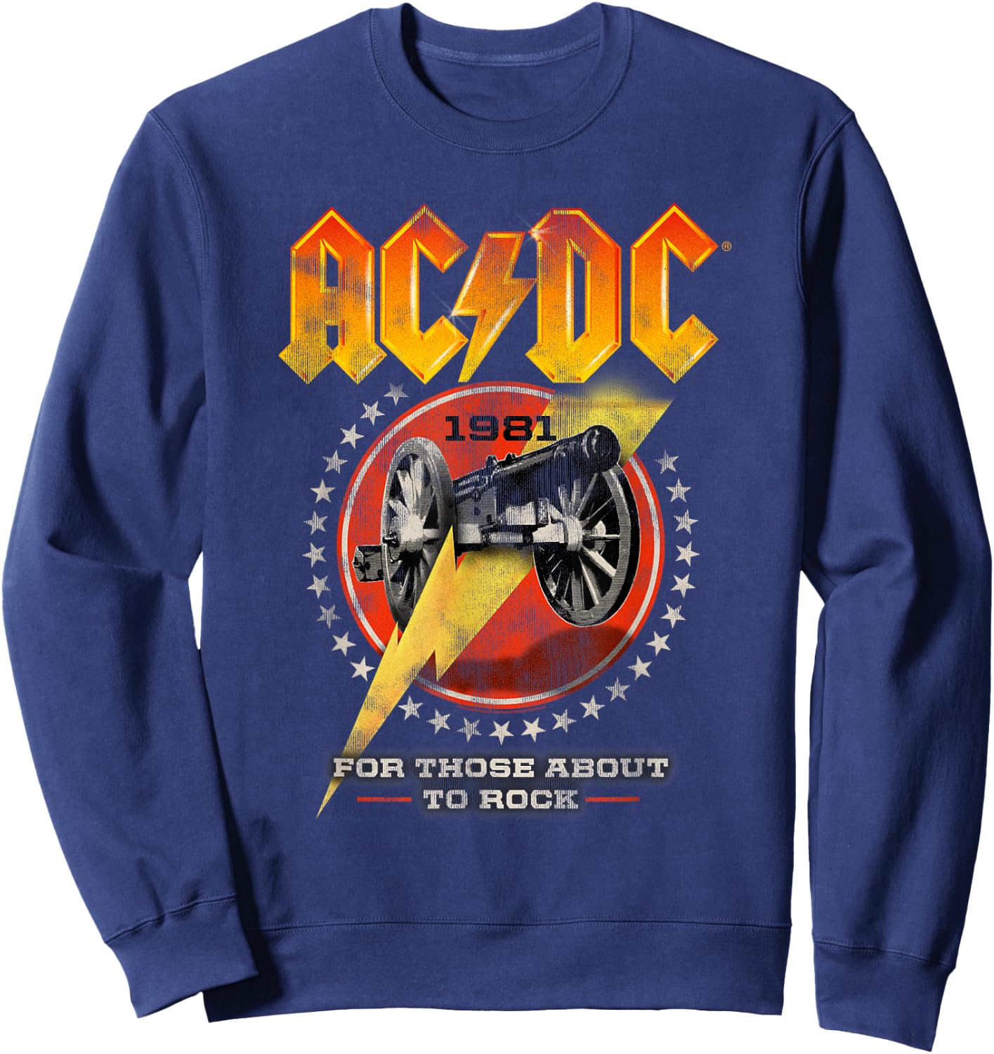 AC/DC For Those About To Rock Distressed Cannon And Stars Sweatshirt - Sweatshirt | Navy