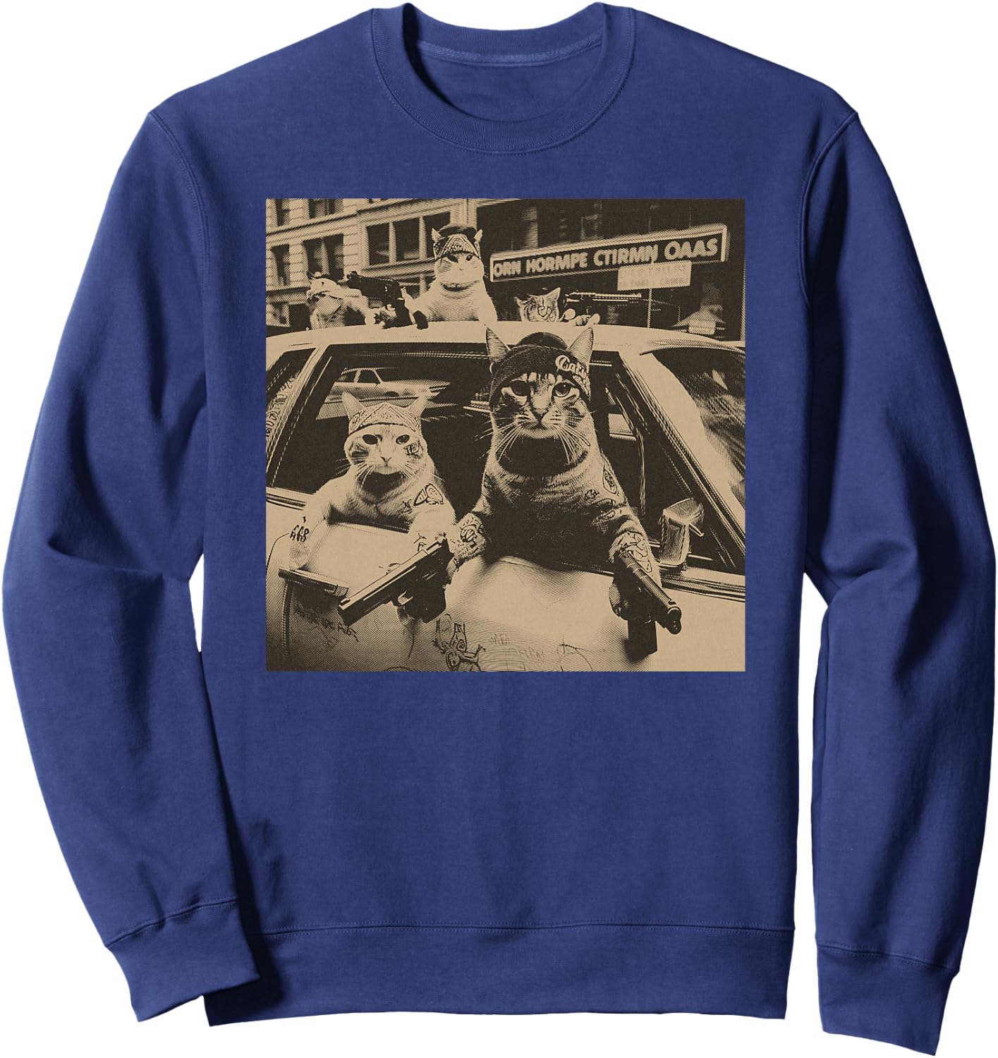 Funny Cat Gang Meme Street sarkastischer Vintage Premium Sweatshirt - Sweatshirt | Navy