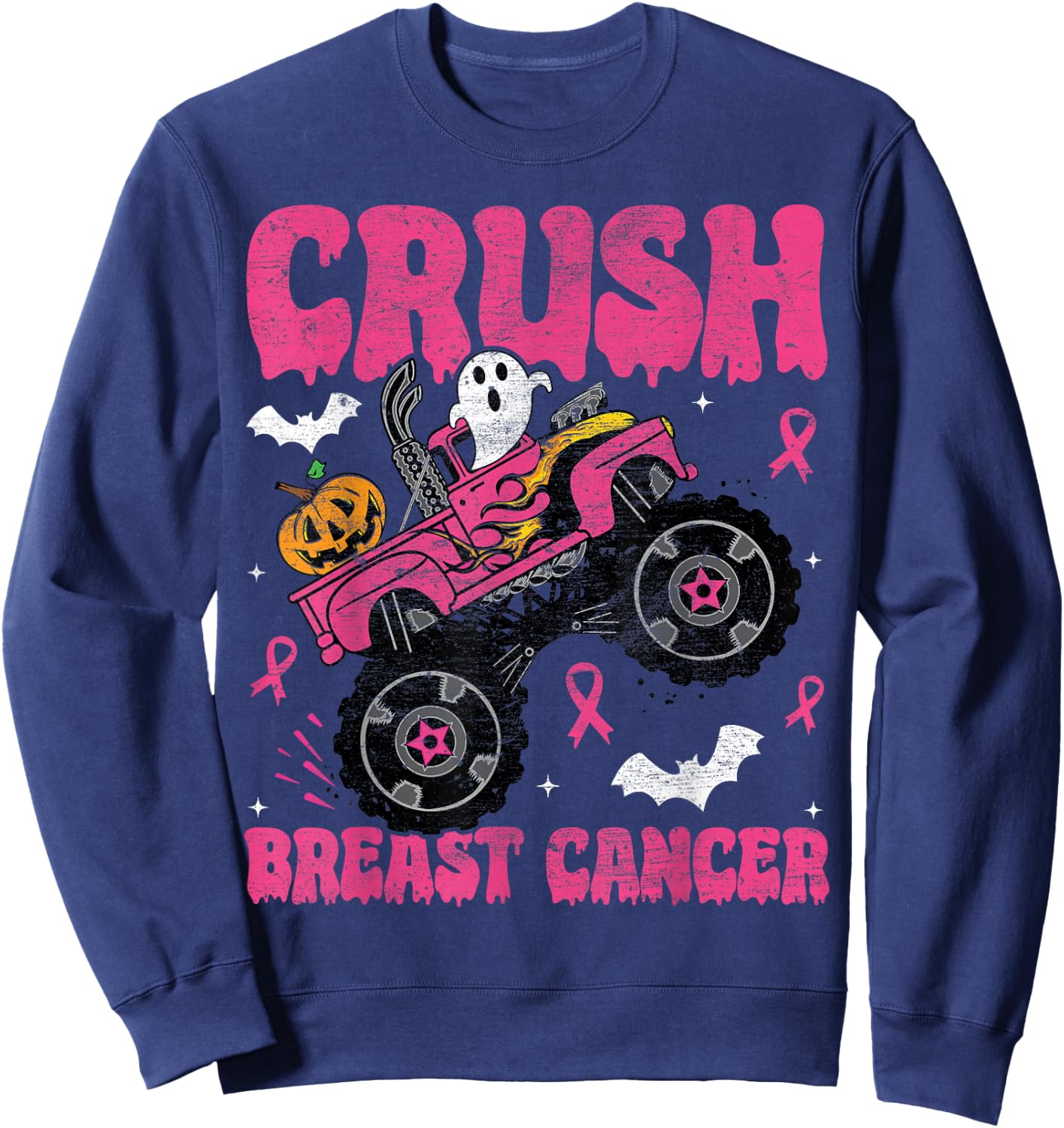 Crush Breast Cancer Awareness Monster Truck Halloween kids Sweatshirt - Sweatshirt | Navy