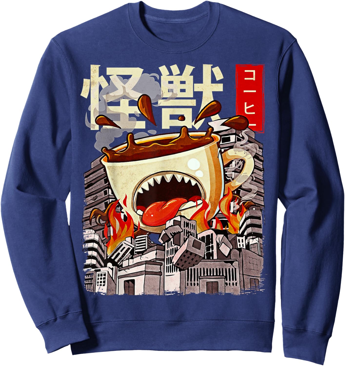 Kaiju Coffee Japanese Anime Monster Caffeine Sweatshirt - Sweatshirt | Navy