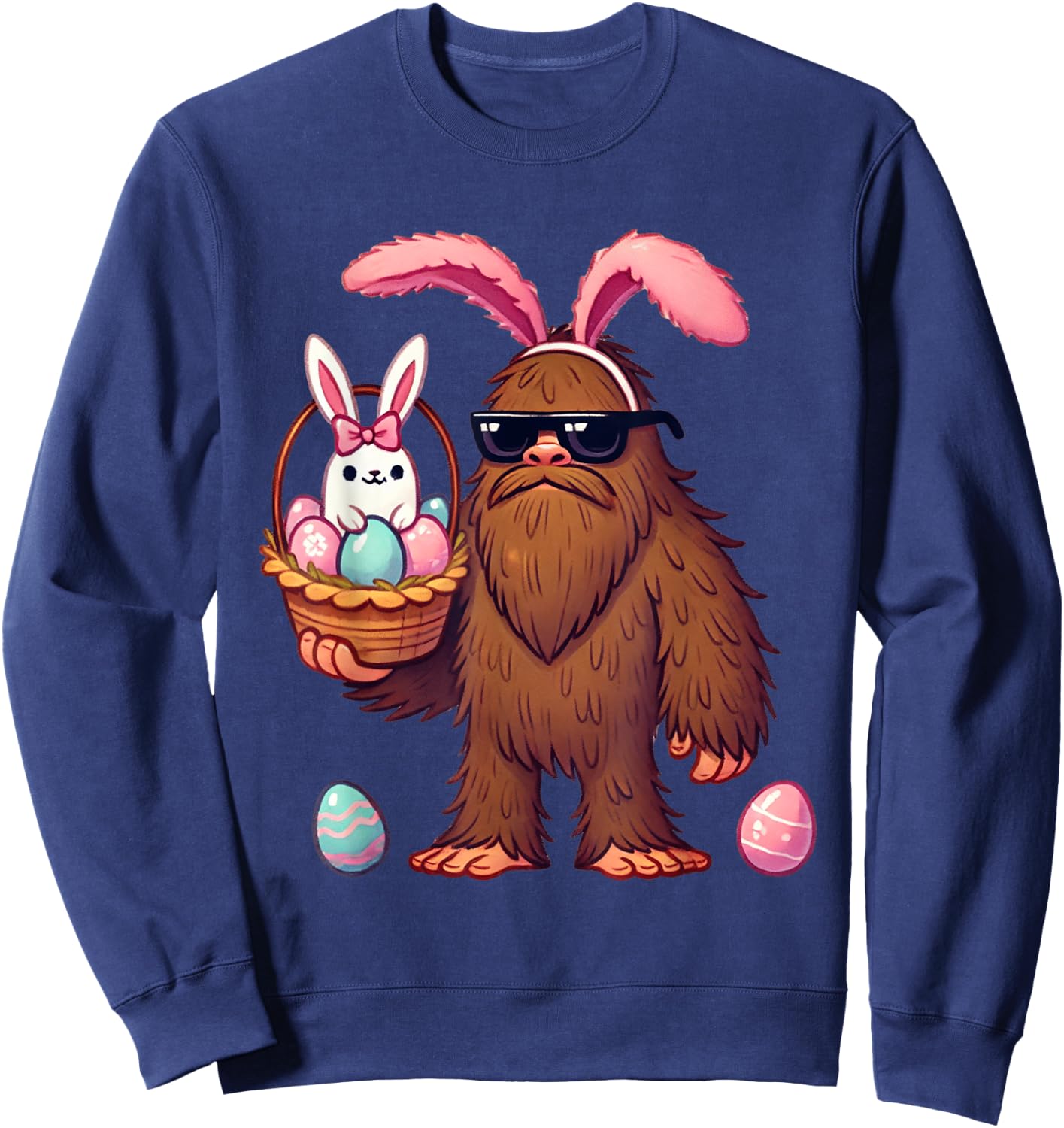 Bigfoot Sasquatch Bunny Easter Eggs Retro Men Boys Kids Cute Sweatshirt - Sweatshirt | Navy