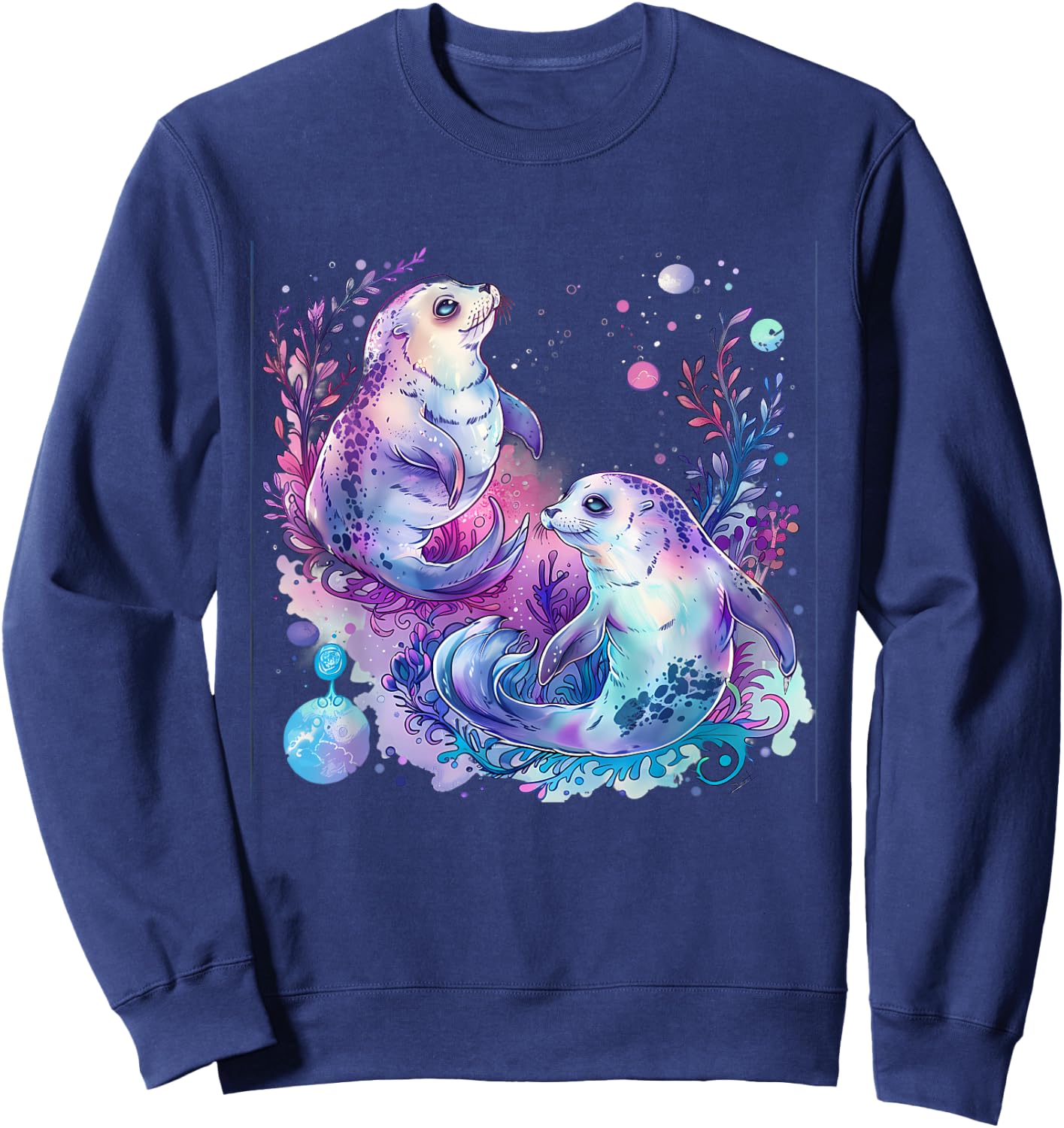 Seal Ocean Sea Seal Marine Mammal Artwork Sea Ocean Animal Sweatshirt - Sweatshirt | Navy