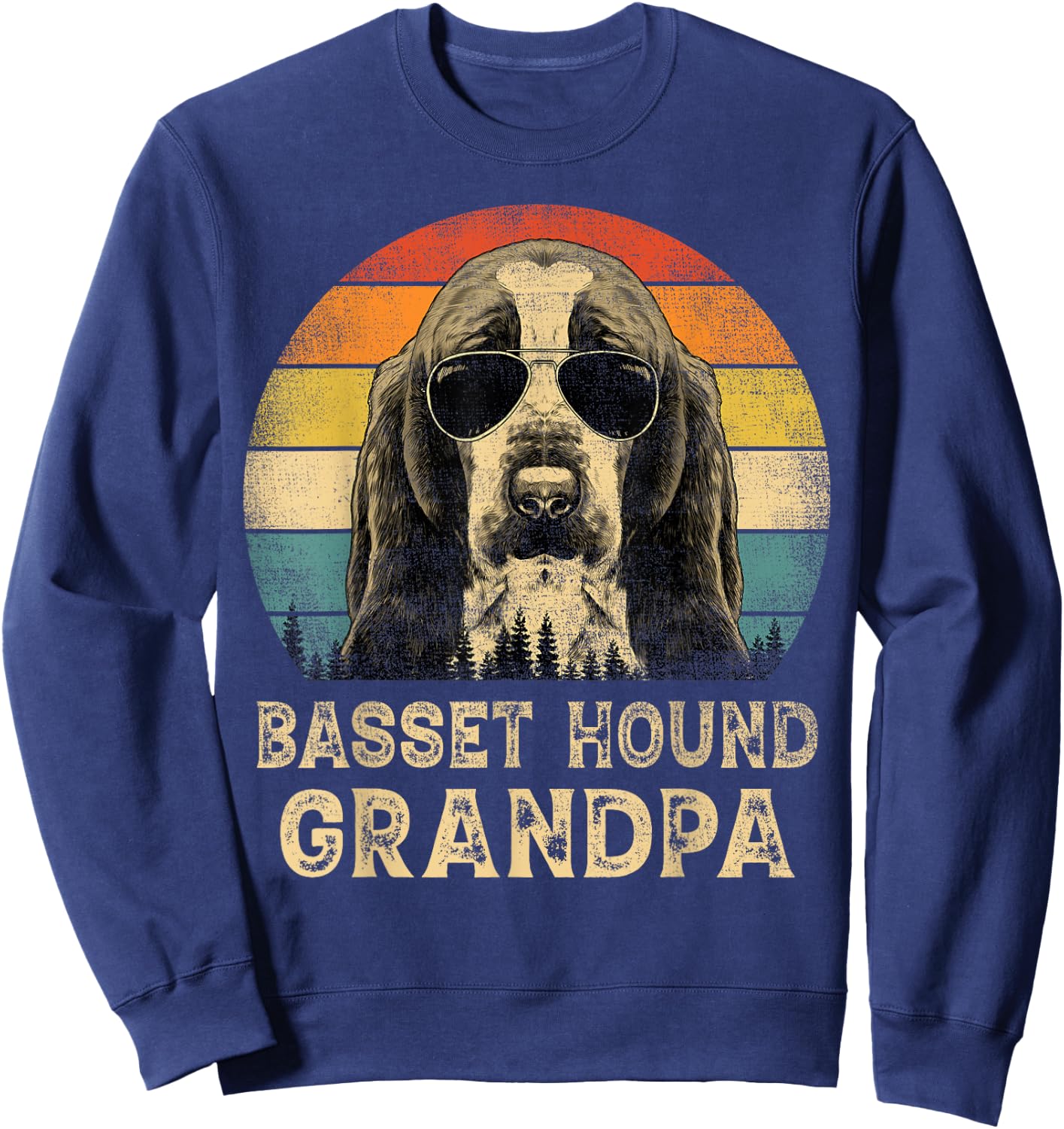 Vintage Basset Hound Grandpa Dog Lovers Father's Day Sweatshirt - Sweatshirt | Navy