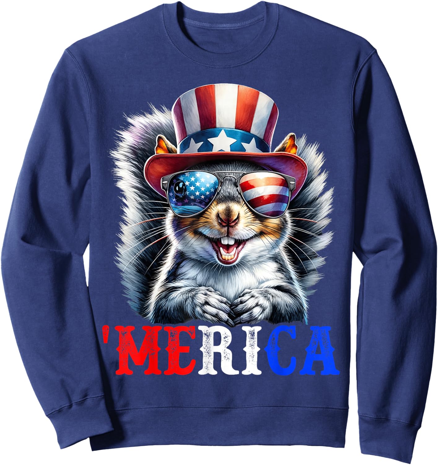 Merica Grey Squirrel Patriotic 4th of July Funny Men Women Sweatshirt - Sweatshirt | Navy