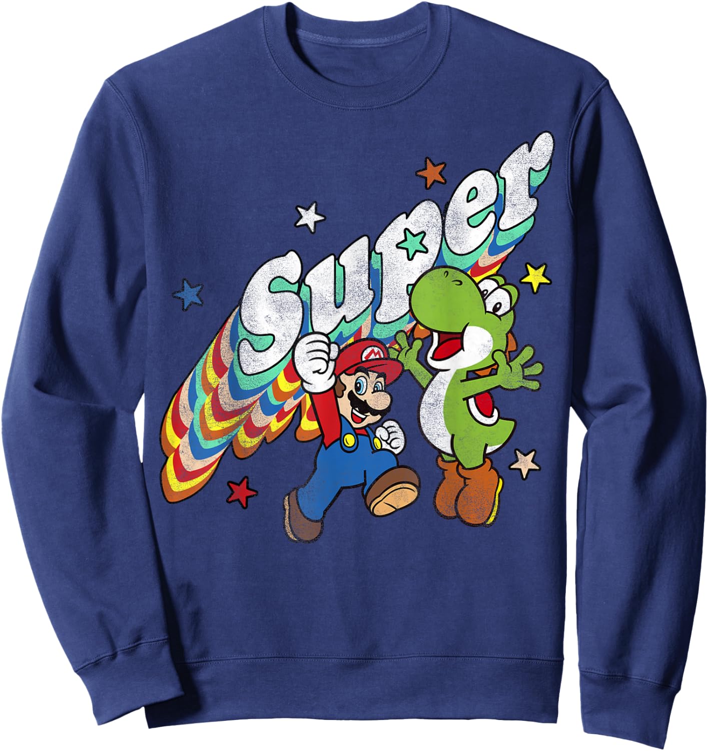 Super Mario Yoshi Mario Rainbow 3D Star Graphic Sweatshirt - Sweatshirt | Navy