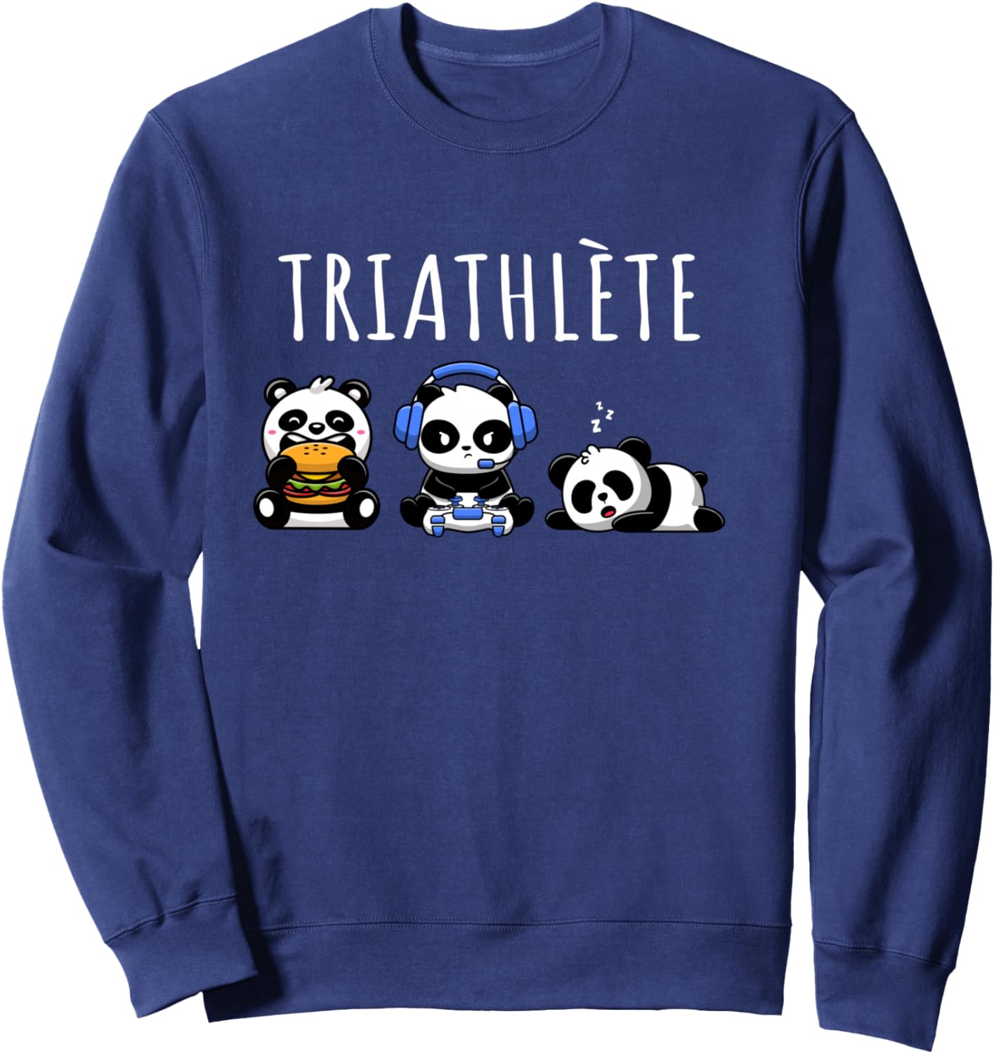 Triathlete Gaming Humour Panda Geek Gift , Black, S Sweatshirt - Sweatshirt | Navy