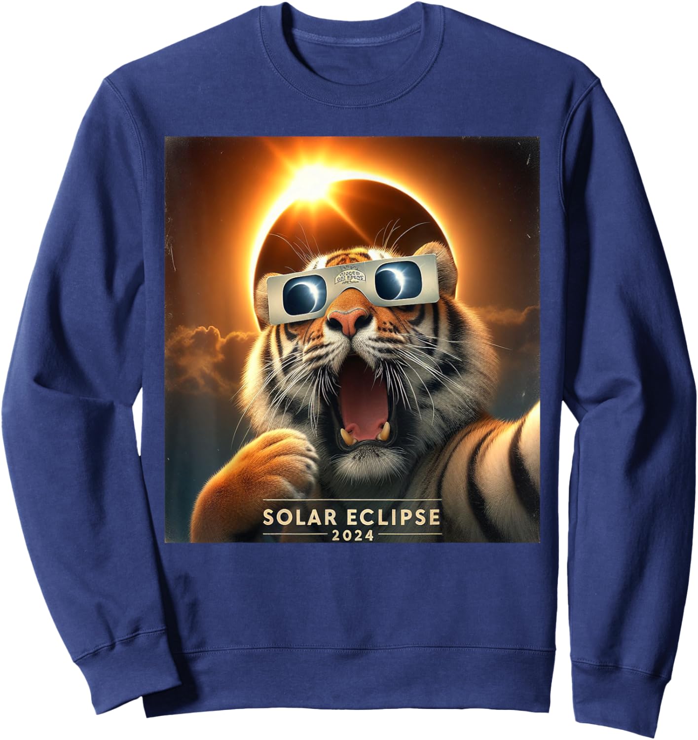 Funny Selfie Tiger Kids Solar Eclipse Sweatshirt - Sweatshirt | Navy
