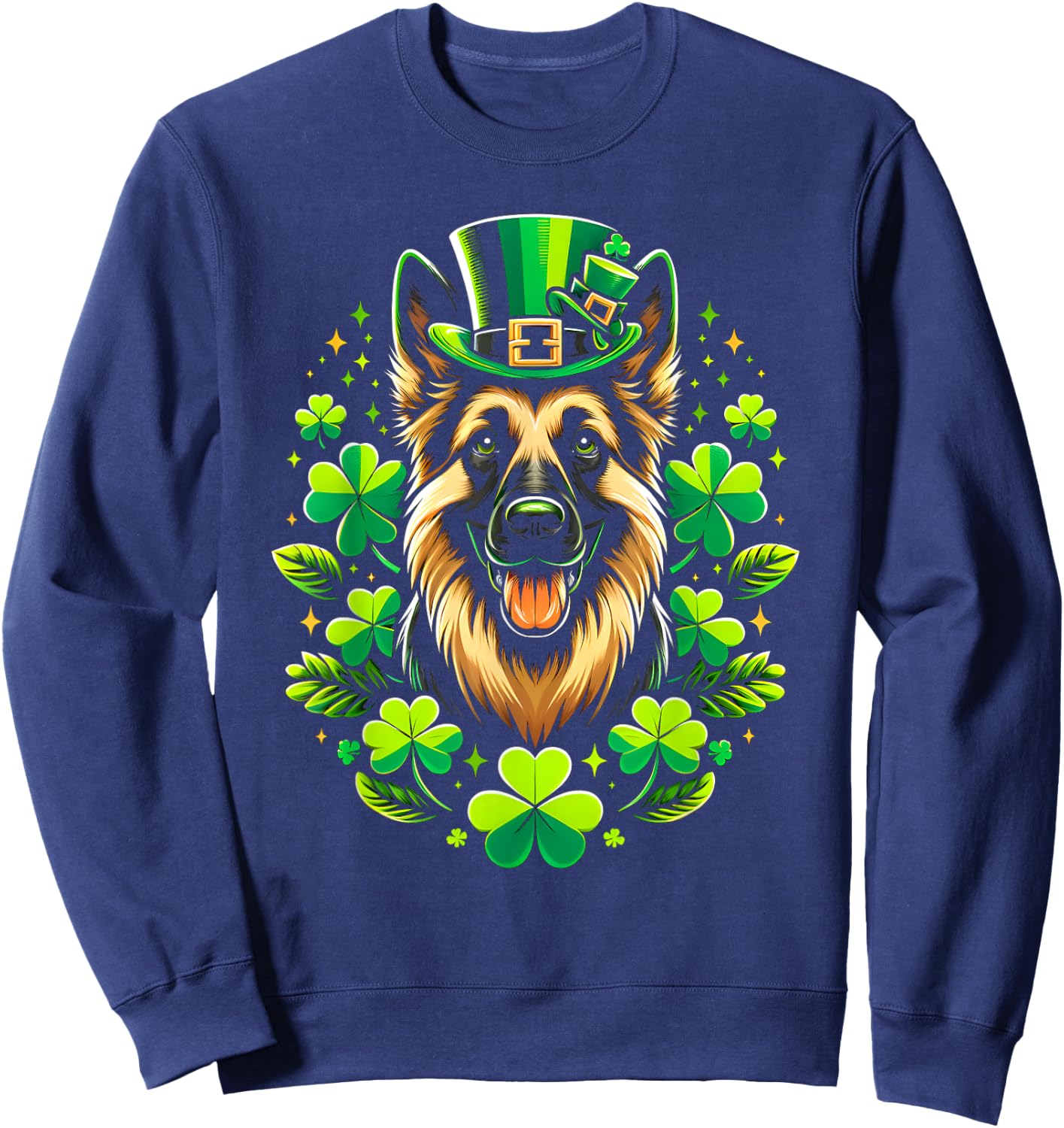 Funny Puppy Shamrock German Shepherd Dog St. Patrick's Day Sweatshirt - Sweatshirt | Navy