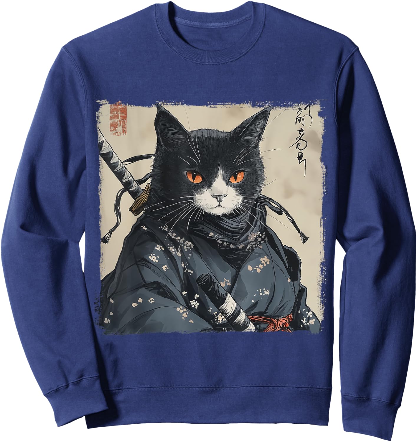 Japanese Samurai Cat Ukiyo-e Warrior Art Japan Vintage Sweatshirt - Sweatshirt | Navy