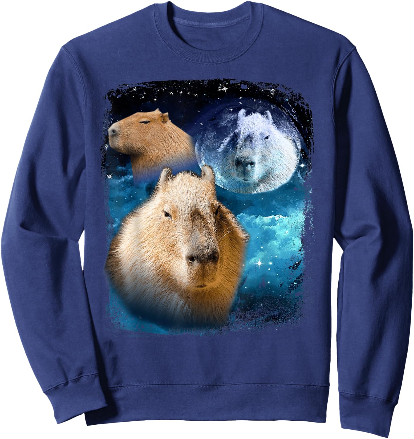 Capybaras howling at the Moon Funny Capybara Meme Vintage Sweatshirt - Sweatshirt | Navy