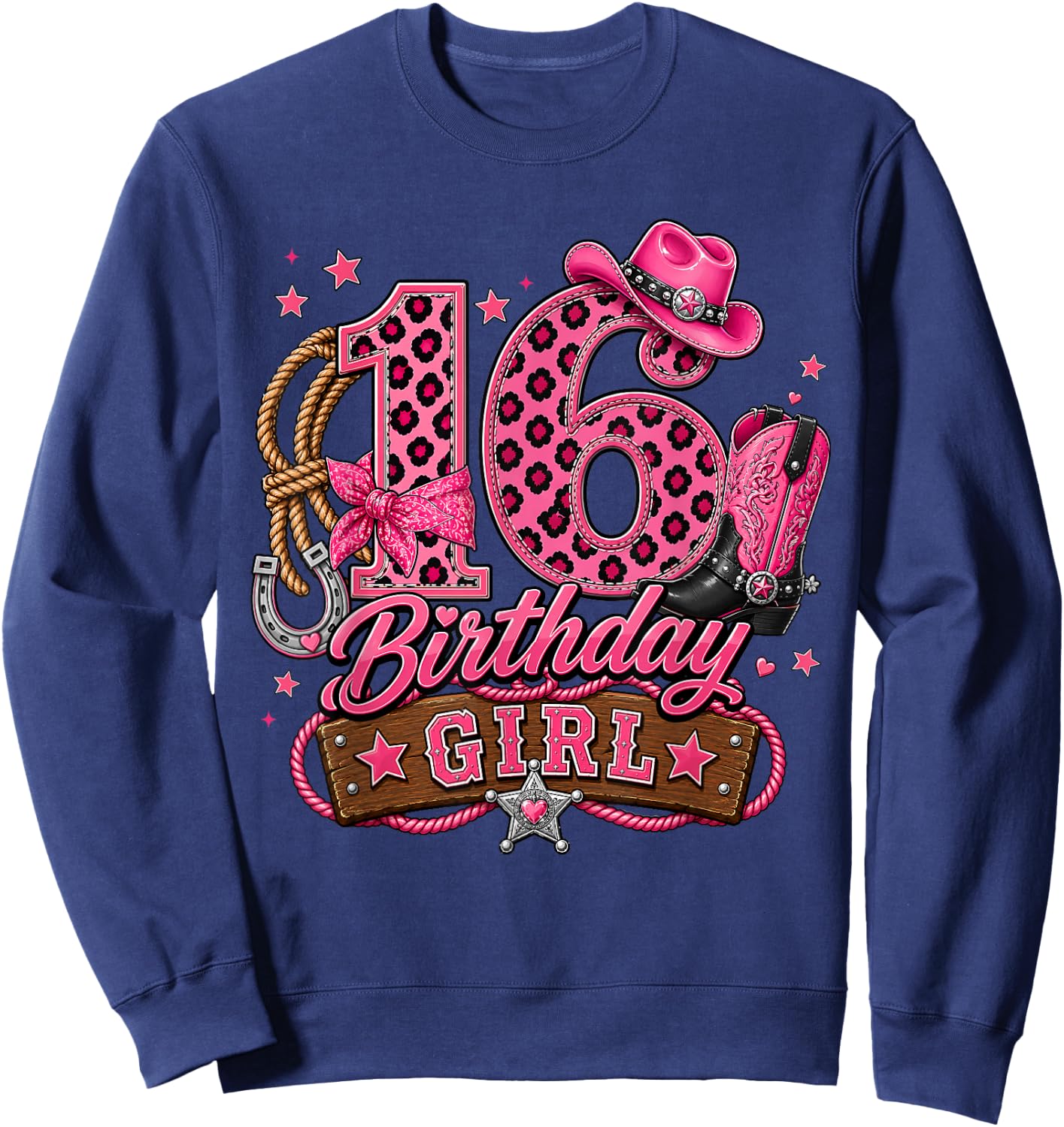 16th Birthday Girl Pink 16 Years Old Cowgirl Western Rodeo Sweatshirt - Sweatshirt | Navy