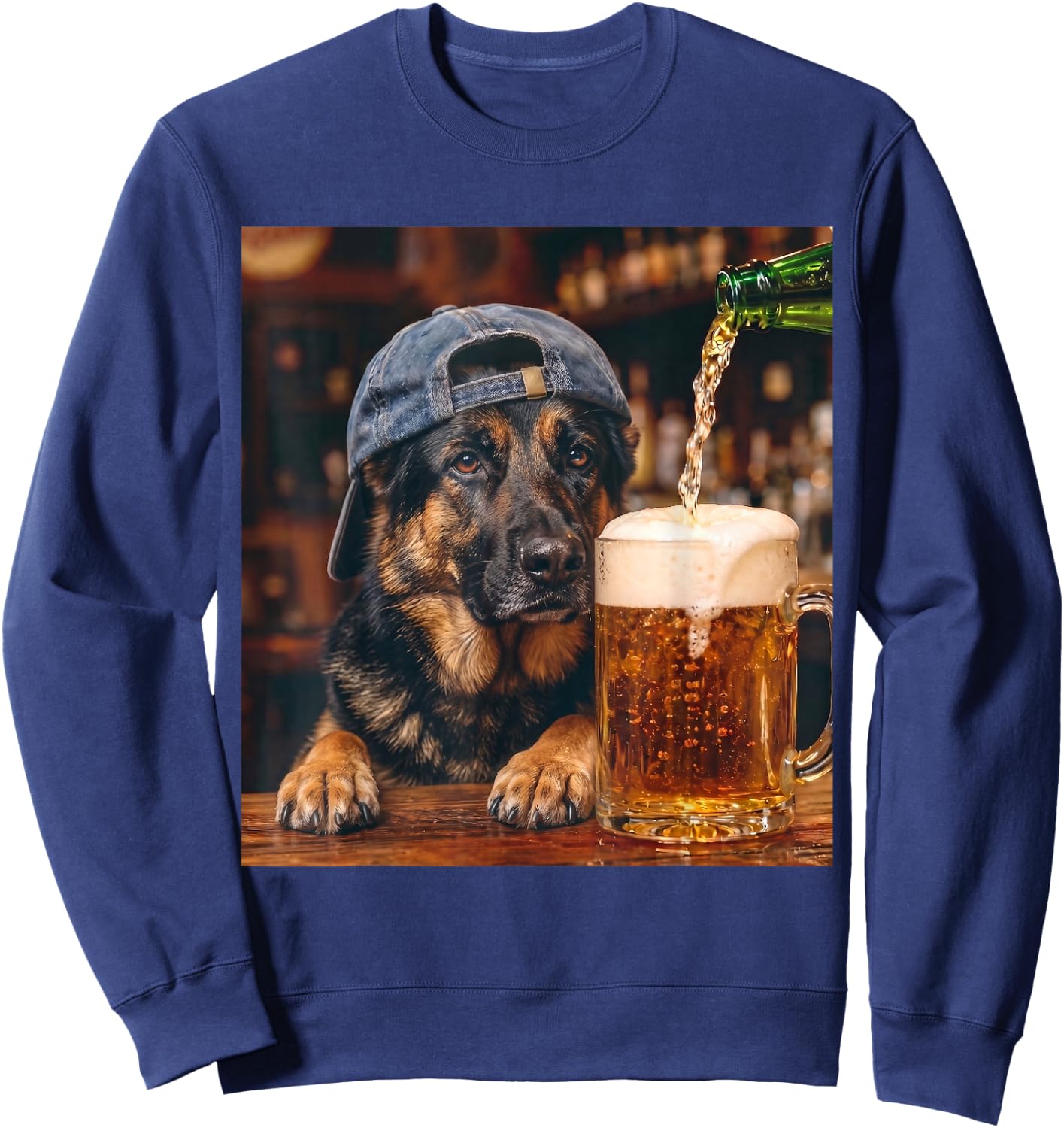German Shepherd Drinking Beer Funny Dog Meme Sweatshirt - Sweatshirt | Navy